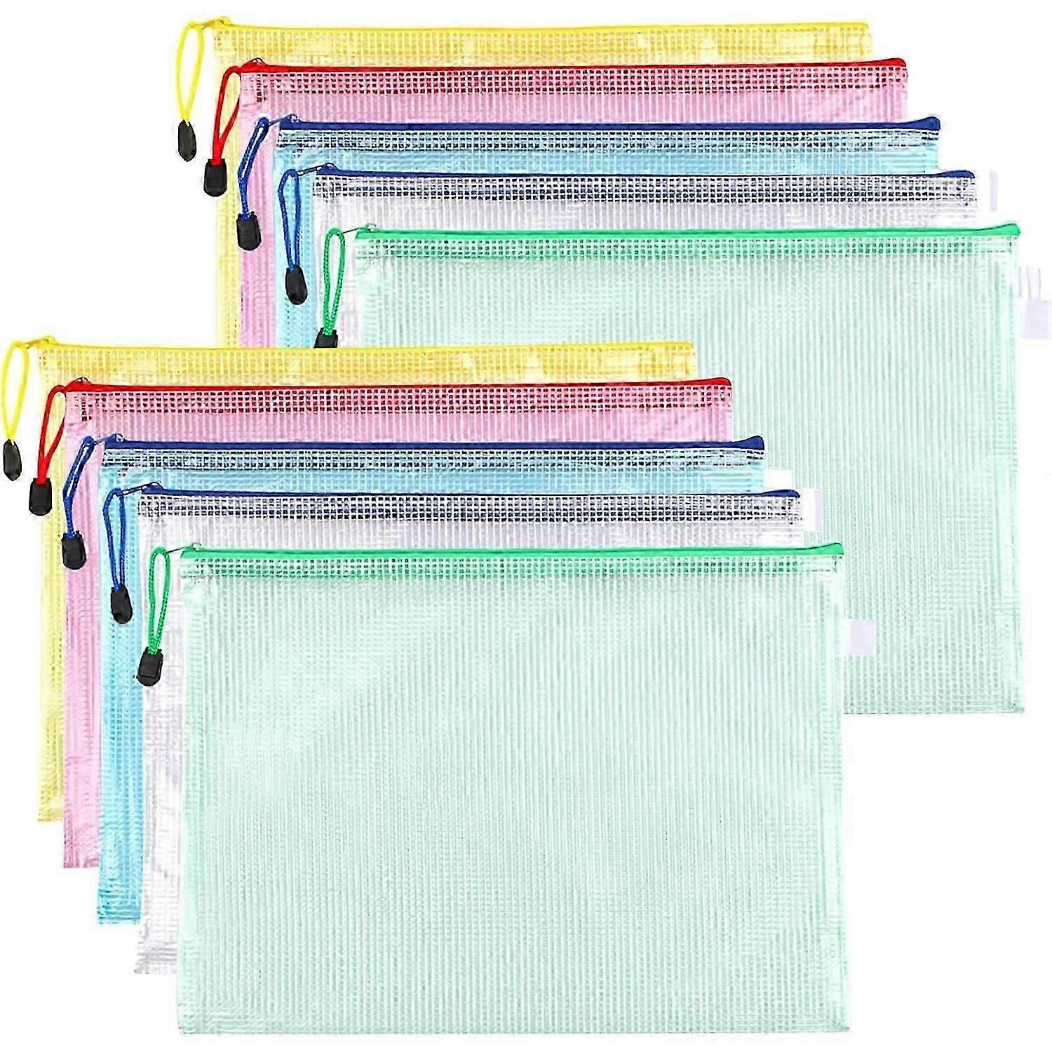 10 Pcs 5 Colors A4 Document Bags, Plastic Zipper Envelopes for File Storage