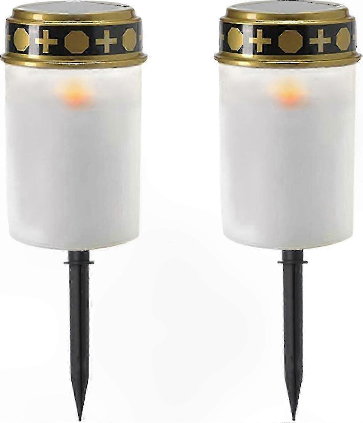 Solar-Powered LED Cemetery Light with Flickering Flame Effect and Auto On/Off Function White Outdoor Grave Lantern