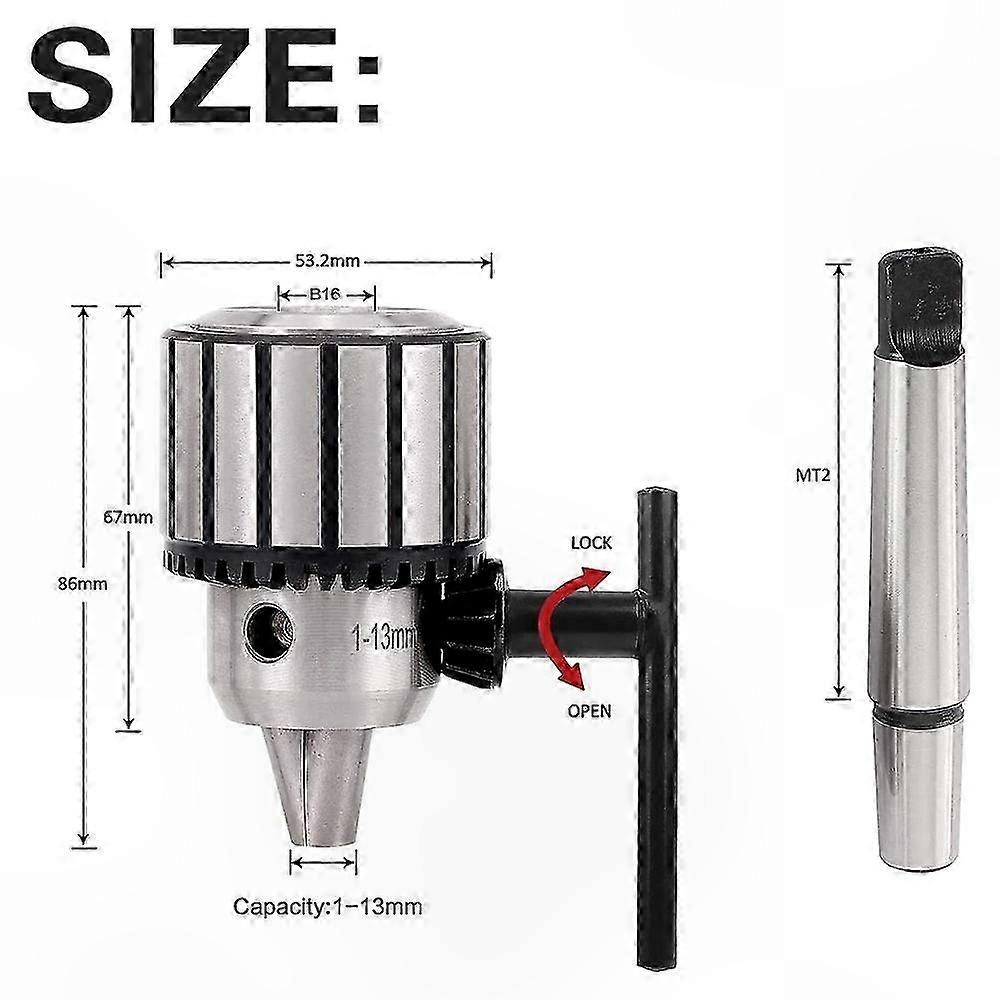 MT2 Morse Taper Drill Chuck with K32 Key and 2 Tool Holder Capacity for Heavy Duty Use