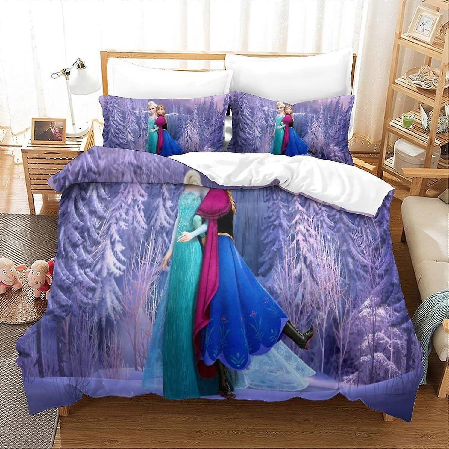 Duvet Cover Set Double Frozen Printed Duvet Covers Bedding Set for in Kids Teens Adults Soft Hypoallergenic Quilt Cover with Pillowcase with Zipeer Cl