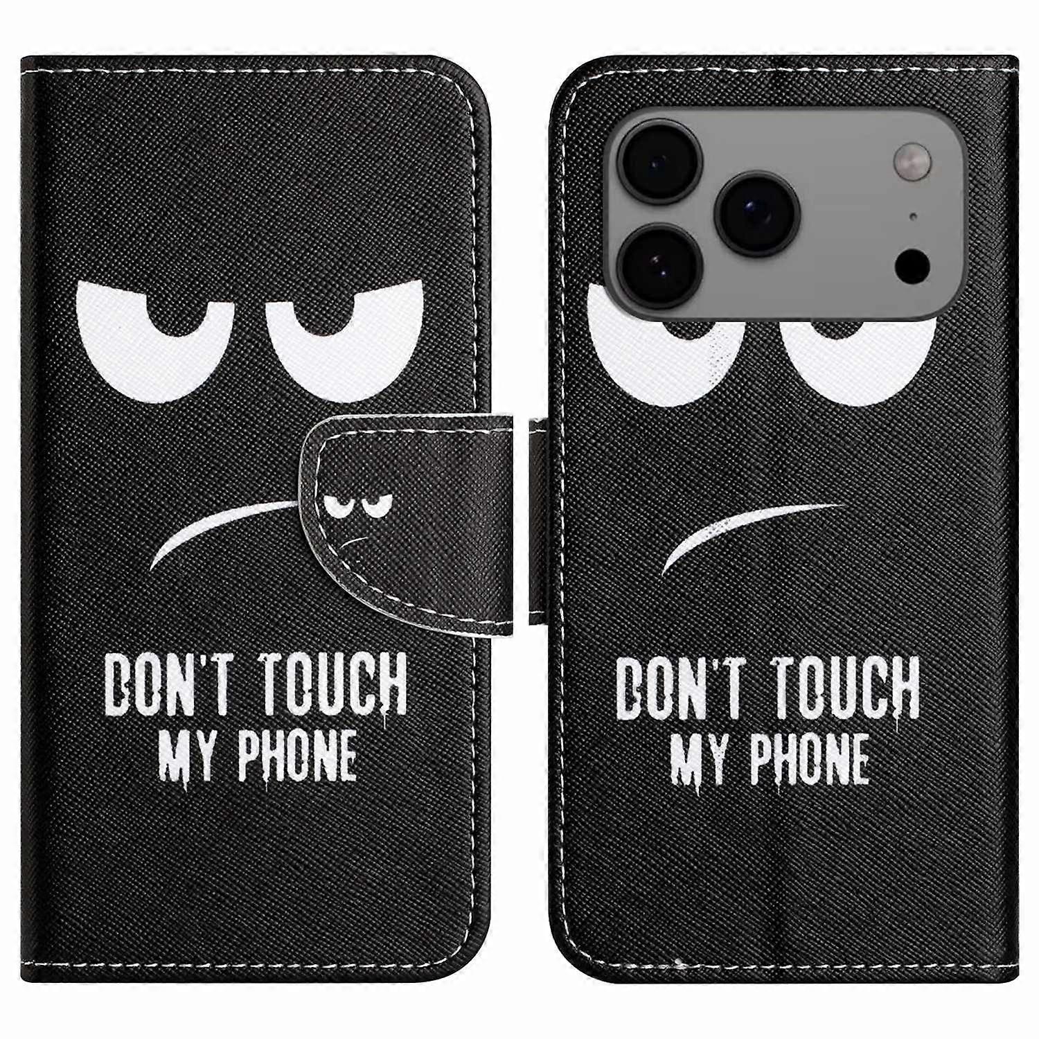 For iPhone 17 Pro Max Case Pattern Printing Cross Texture Leather Phone Cover - Don't Touch My P