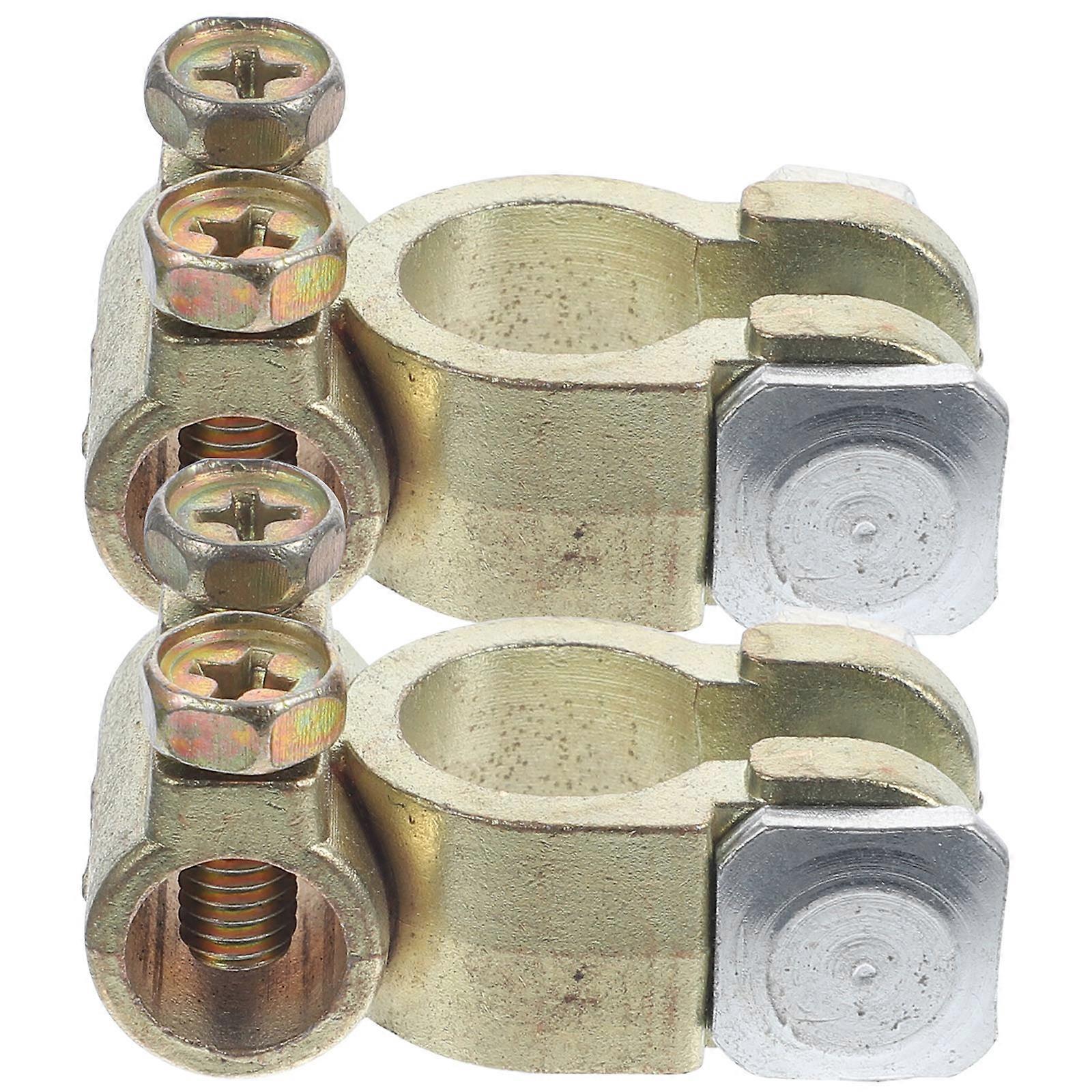 Battery Terminal Connectors Auto Battery Terminal Clamp Connector 2Pcs Golden