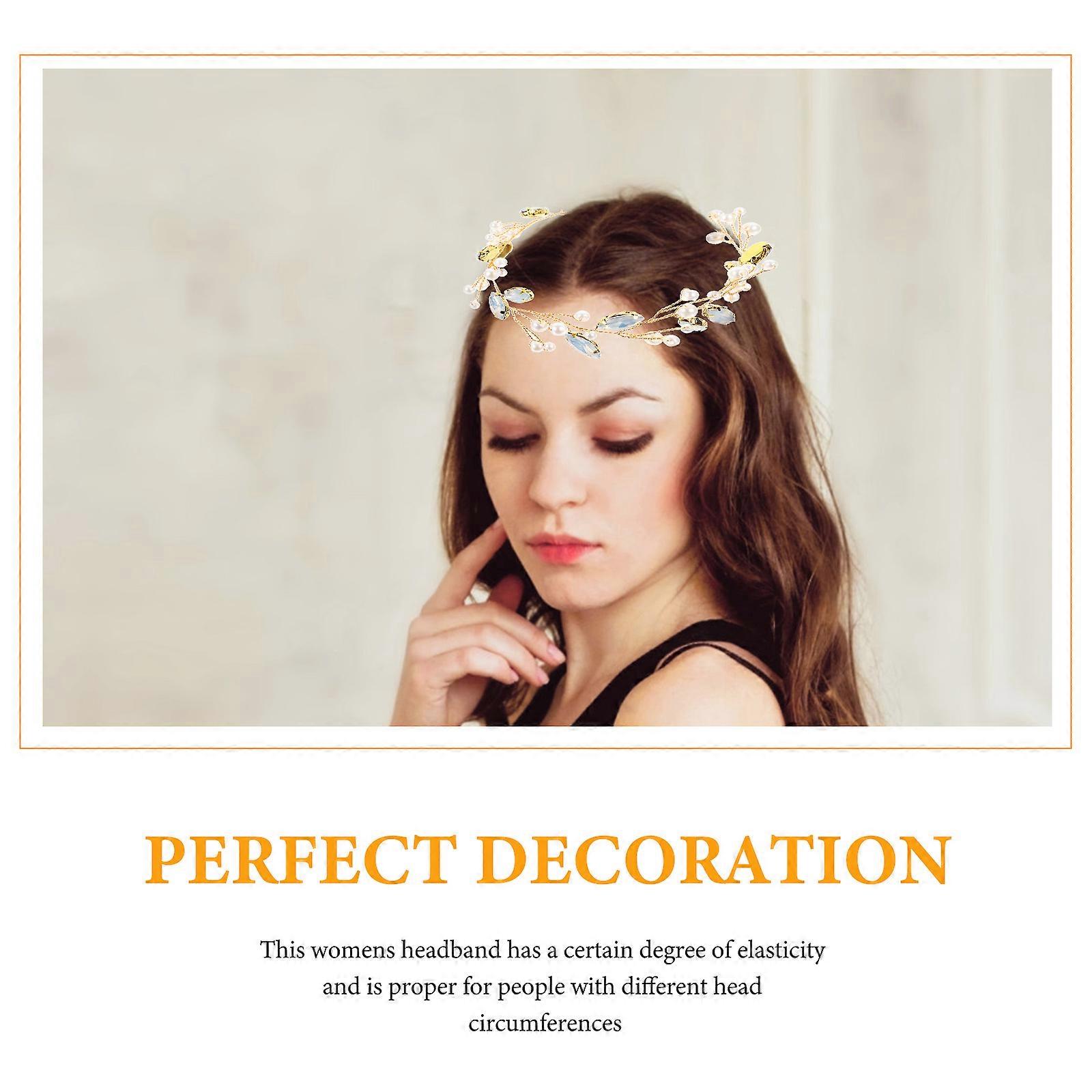 Bridal Headband Women Headpiece for Weddings Multi Material Glass Pearl Metal with Elasticity 1Set