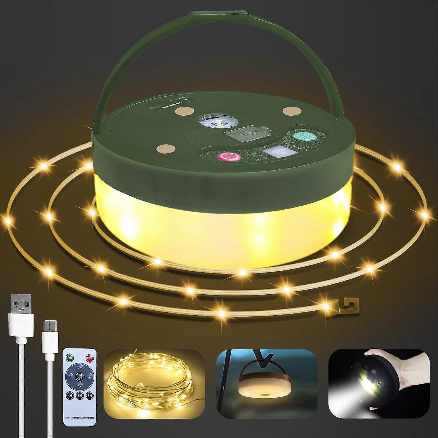 Camping String Lights, All In 1 Usb Rechargeable Lantern With Remote Control Timer, 33Ft Strip 8 Lig
