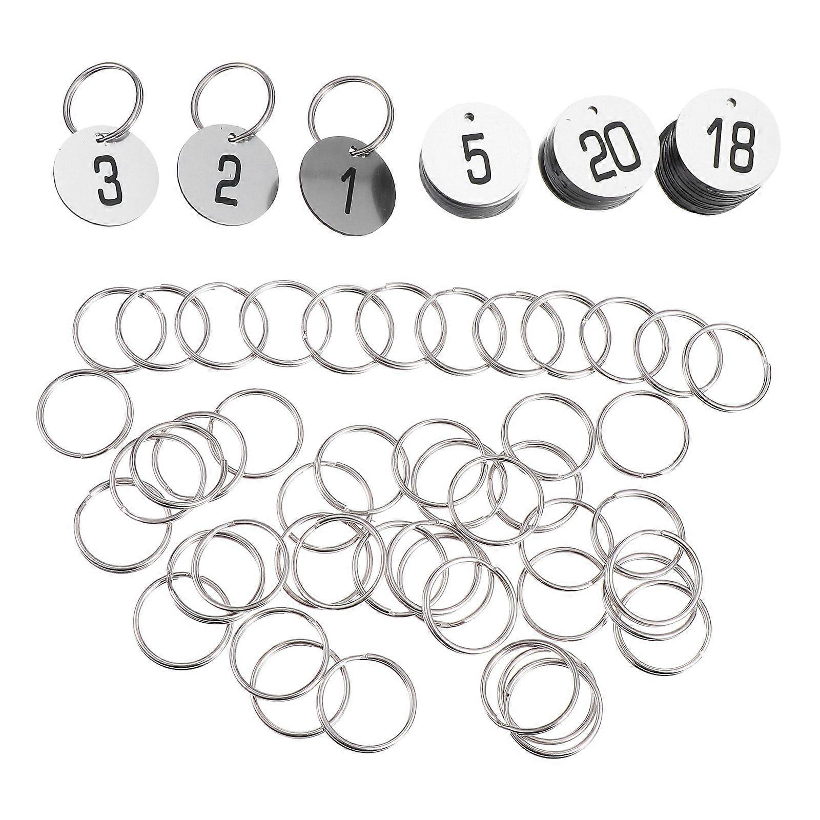 50pcs Plastic Round Numbered Tags Key Tags ID Tags with Key Rings for Hotel