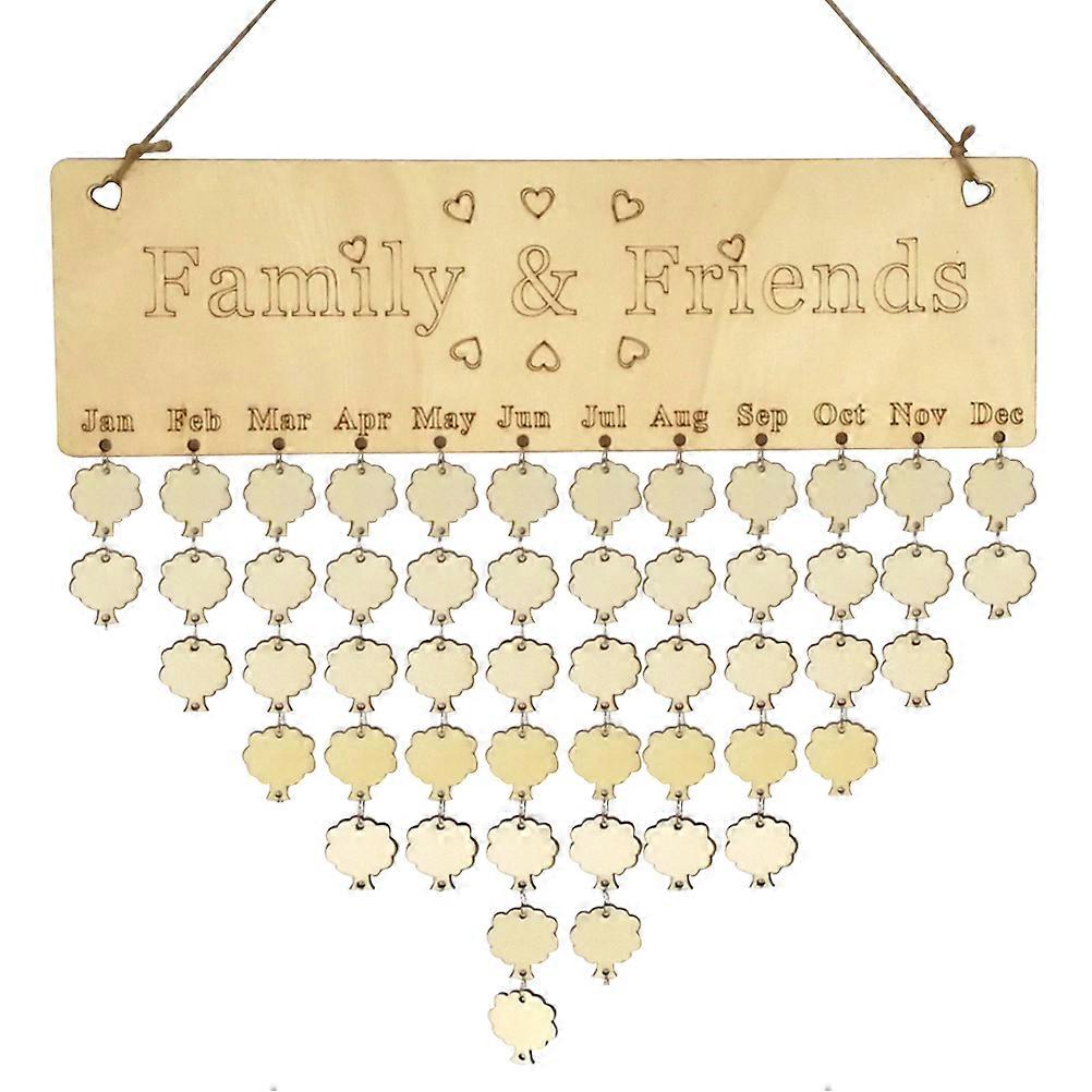 Wooden Plaque Calendar for Reminding Use with 50 Tree Shape Accessories