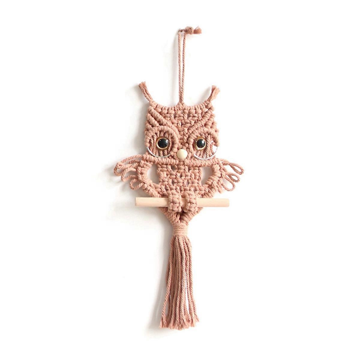 Owl Macrame Tapestry Woven Wall Hanging Pendant Brick Red