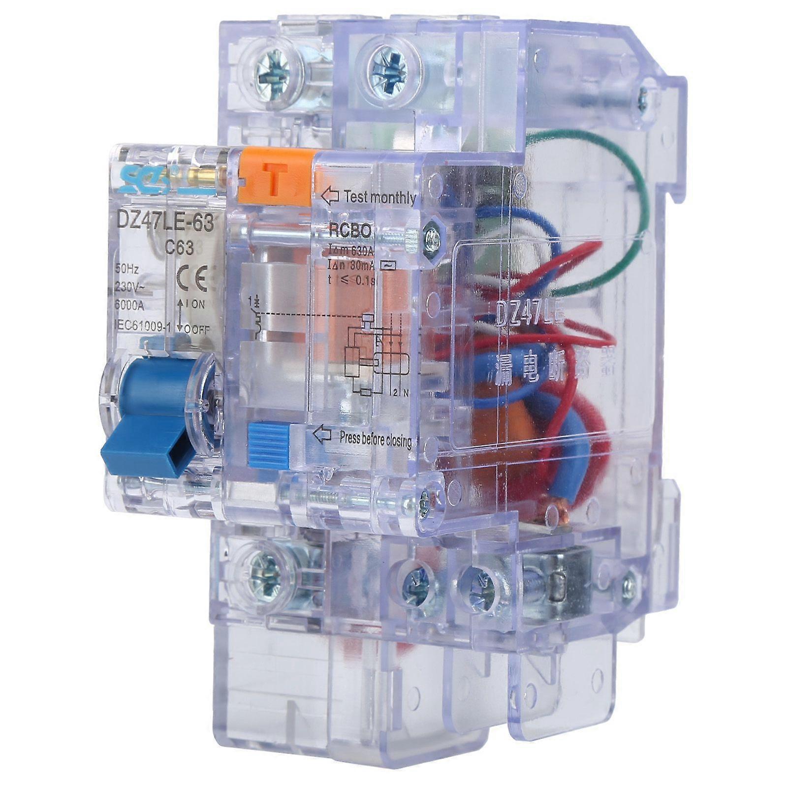 DZ47LE63 1P+N C63 Circuit Breaker Transparent Household Earth Leakage Circuit Breaker