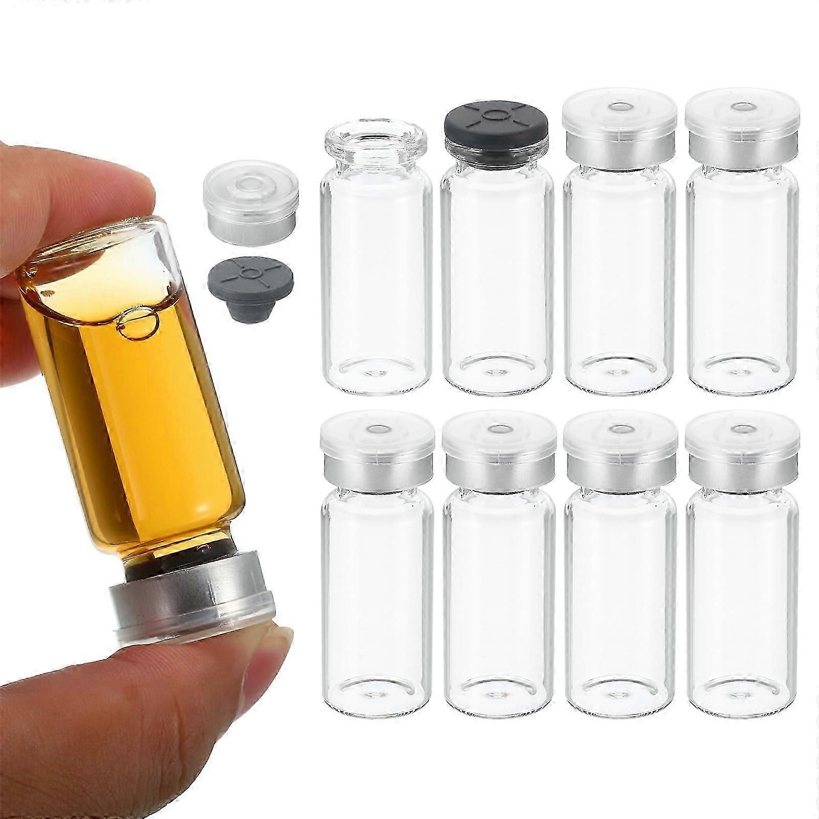 3ml 5ml 10ml 20ml Clear Sample Glass Vials with Plastic-Aluminum Flip Caps and Silicone Stoppers,Sealed Glass Vials, Happy H