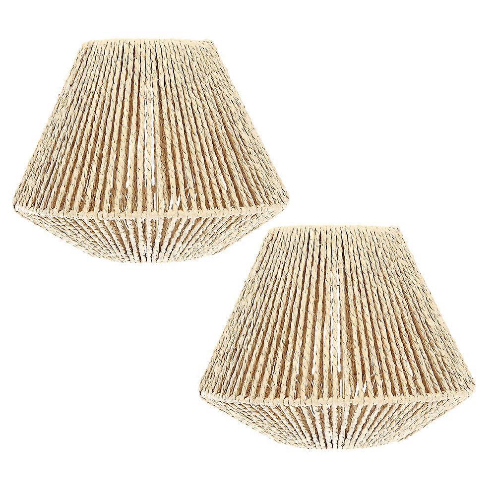 Washable Wicker Lamp Shade Boho Lamp Pendant Light Cover Rustic Style For Restaurant 19.50X19.50X15.00CM Khaki Decorative Element 2Pack