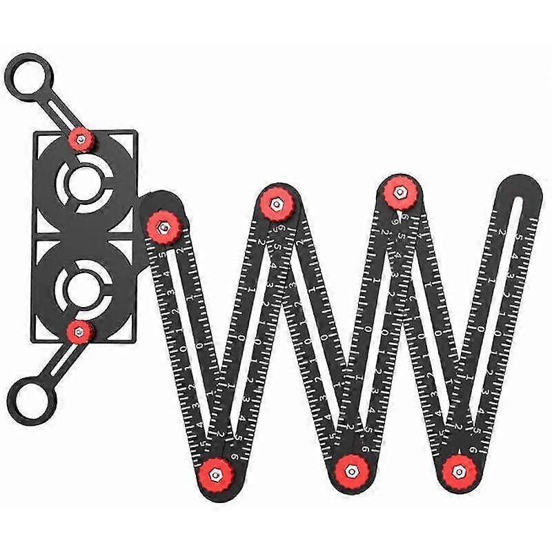 6-Sided Folding Measuring Ruler, Multi-Angle Measuring Ruler with 6 Positioning Holes Made of High-Quality Aluminum Alloy, Tile Template Tool for Arc