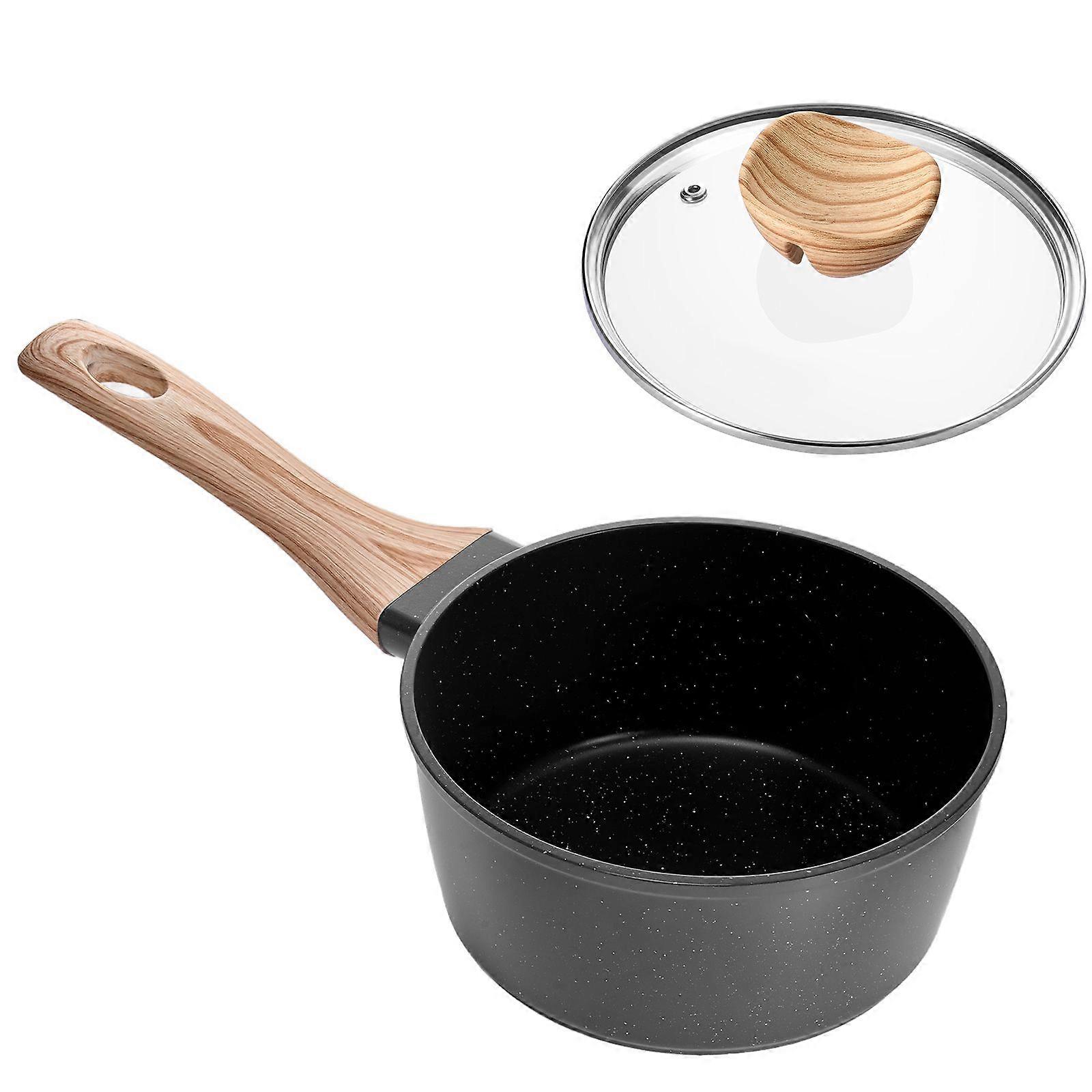 1.5 QT Saucepan, Nonstick Saucepan with Tempered Glass Lid, Multipurpose Cooking Sauce Pot with Detachable Handle, Black