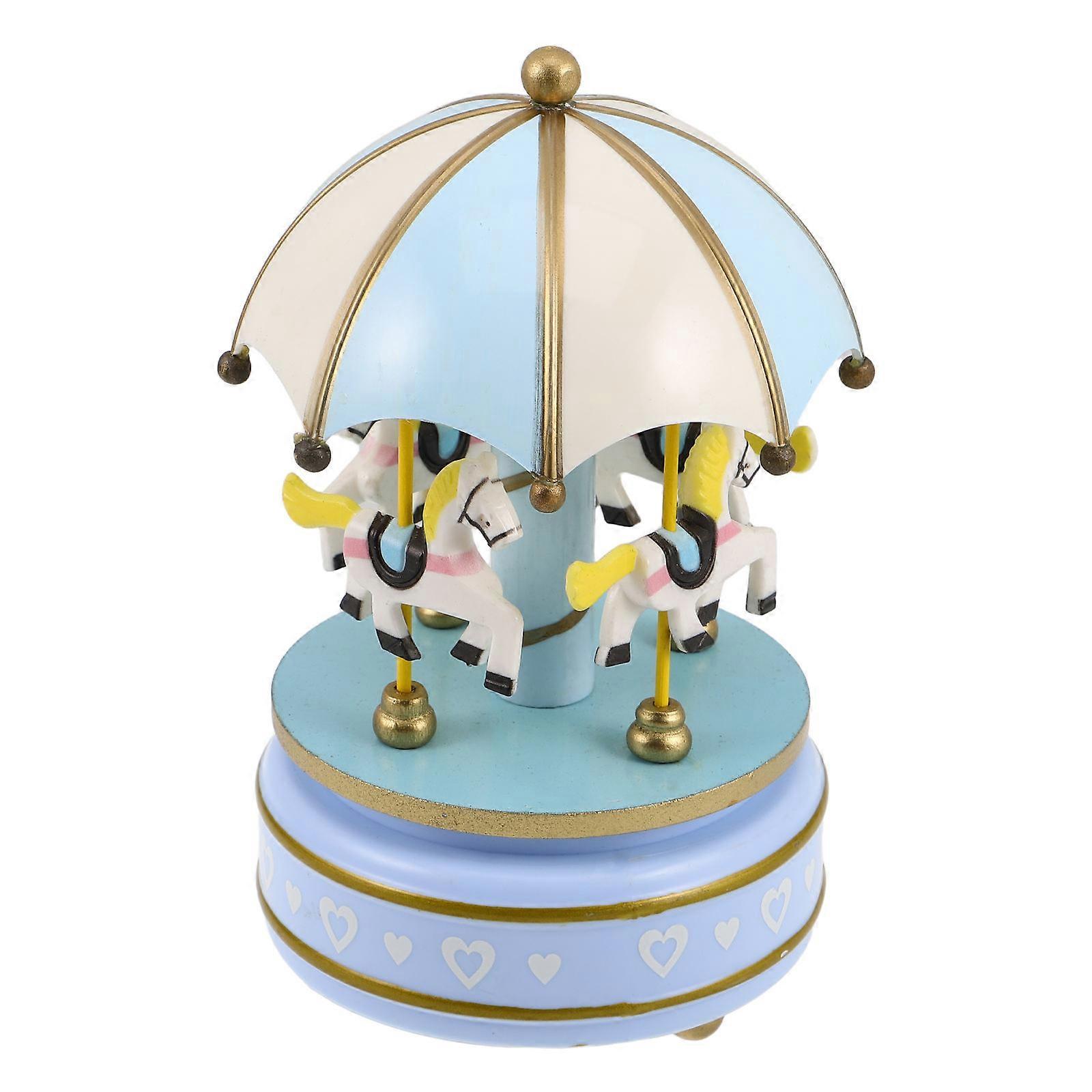Classic Wooden Carousel Music Box Rotating with Relaxing Tunes 2Pcs
