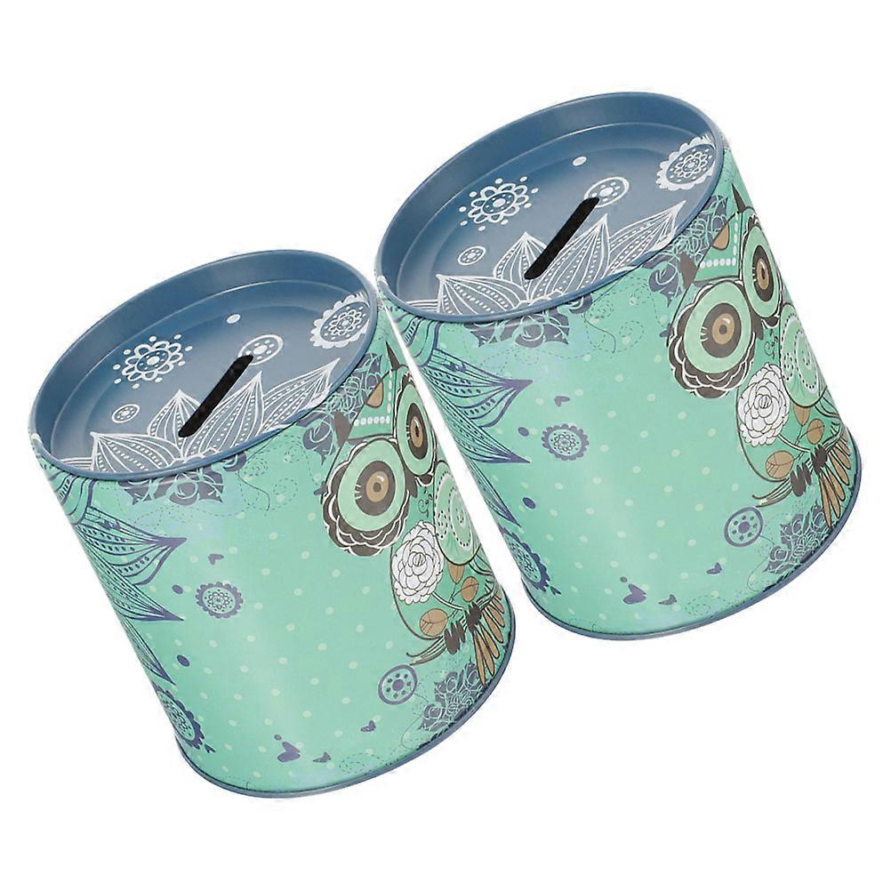 Tin Owl Piggy Bank for Kids with 6Pcs Assorted Color Coin Jar