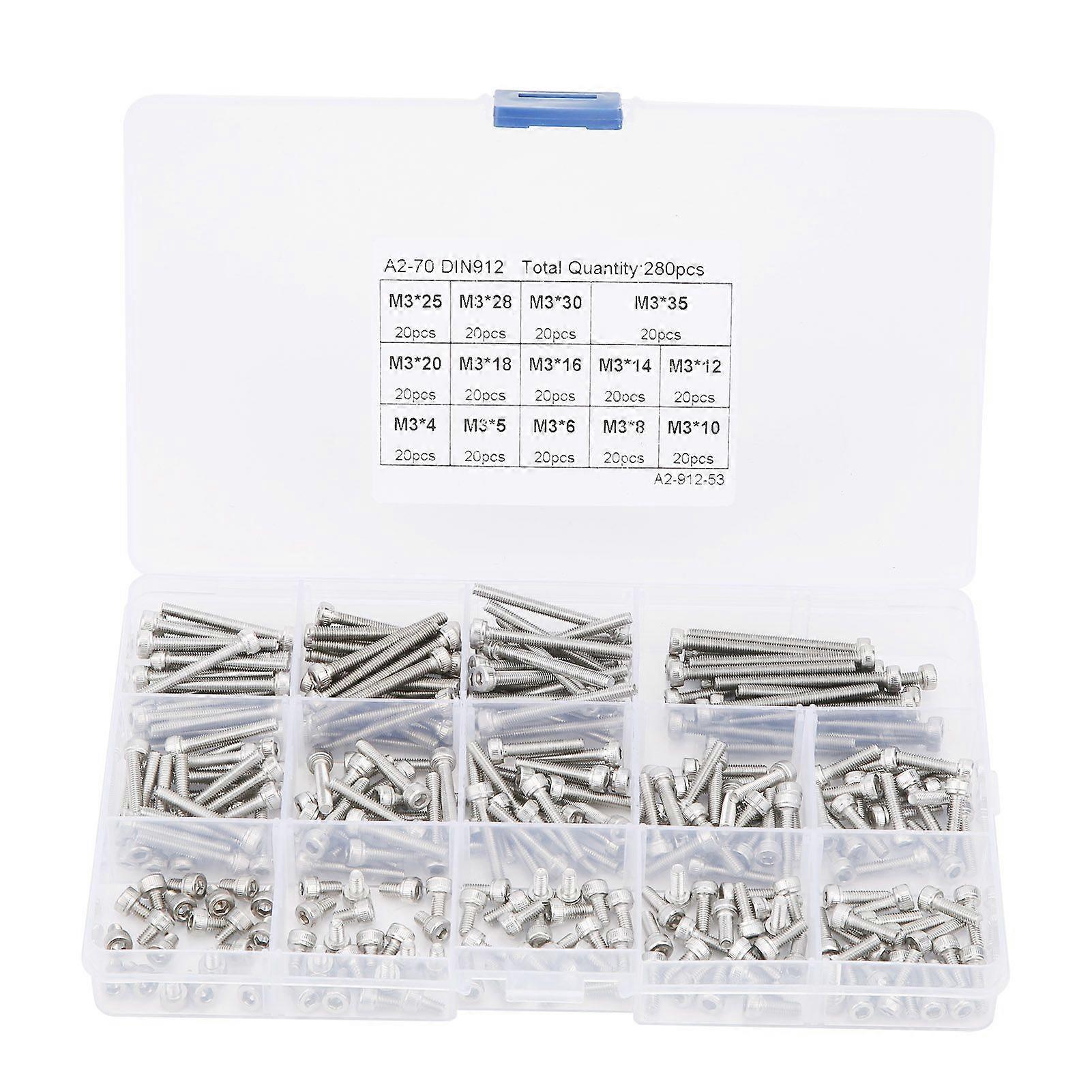 Hex Socket Screw Cap 304 Stainless Steel MultiLength Combination Set Nail Assortment Kit(280pcs(M3) )