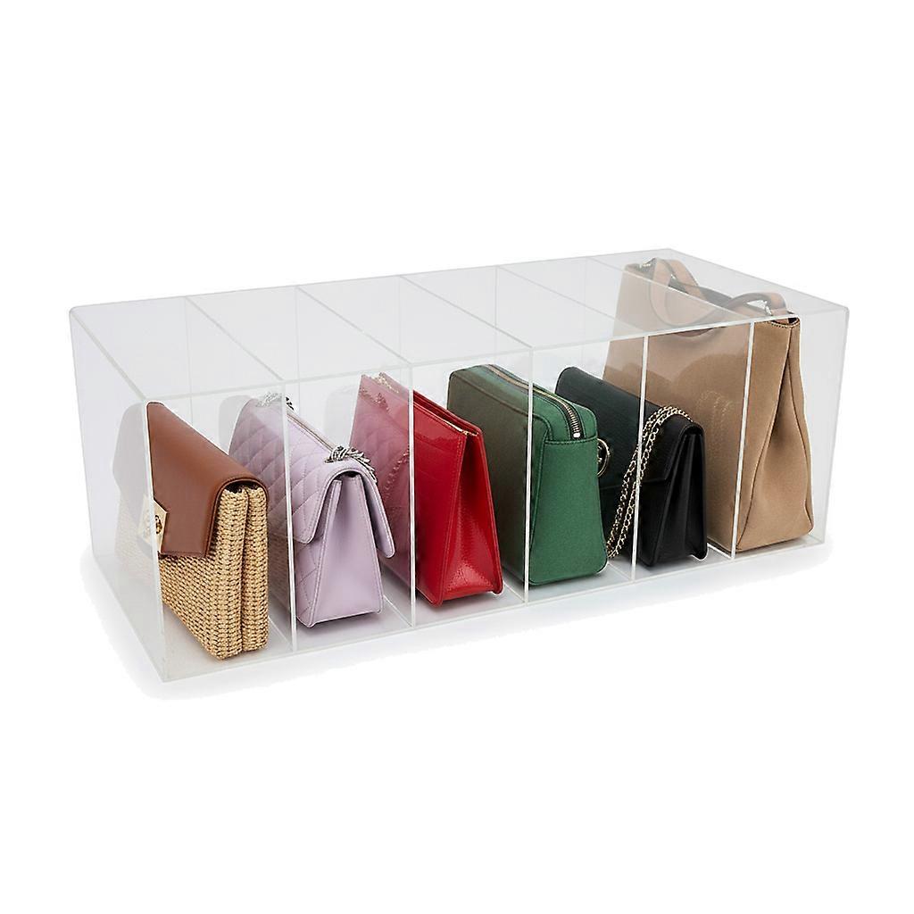 OnDisplay Deluxe Acrylic Purse Organizer for Closet Shelf, 6 Slot Clear Handbag Storage Holder 22" x 12" x 8", Tall 12 Inch Deep Compartments for Wallets, Clutches & Large Bags (12" Deep)
