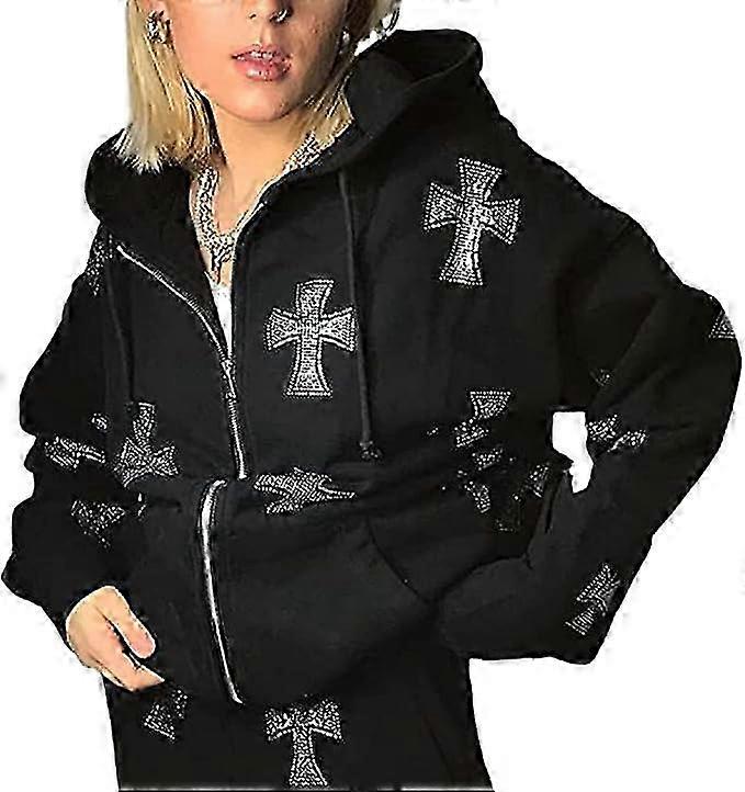 Zip Up Hoodie Sweatshirt For Women Y2k Gothic Skeleton Print Pullover Cardigan Jacket With Pocket