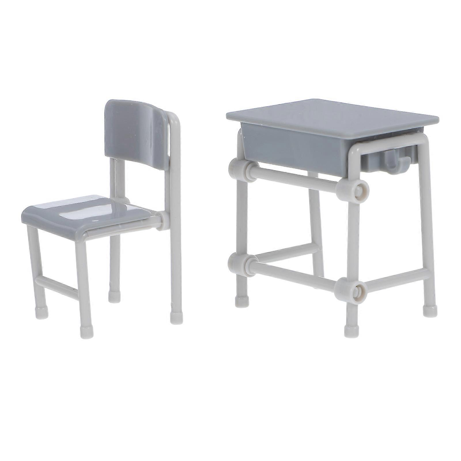 Miniature School Desk Model for DIY 5Sets Light Grey Plastic Furniture Set