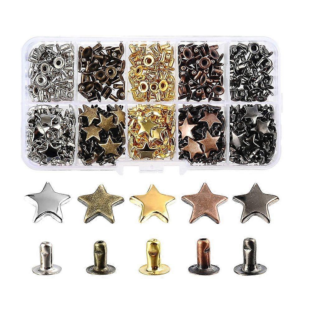 200 Sets Star Shape Rivets Leather Crafts Rivets Metal Star Rivets Studs