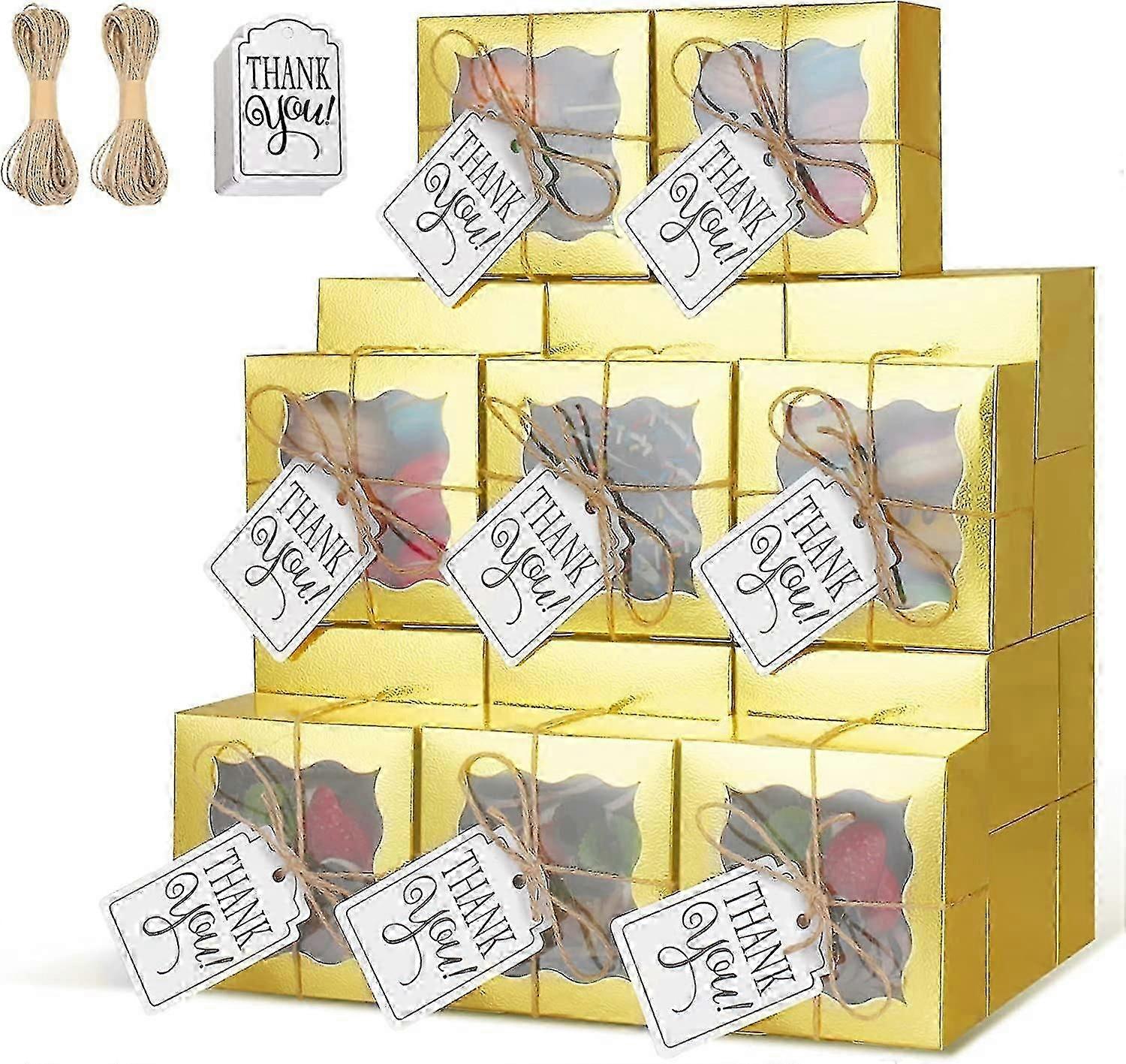 20pcs Gold Bakery Boxes With Window Individual Cupcake Boxes 4x4x2.5 Inches Cookie Boxes Kraft Paper Gold