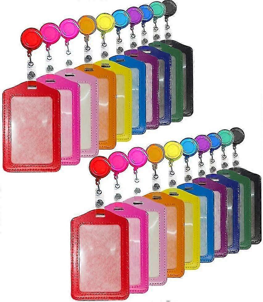 كرياتي 20pcs بو الجلود معرف الأعمال بطاقة الائتمان حامل شارة مع قابل للسحب شارة حامل بكرة كليب (ألوان مختلطة)