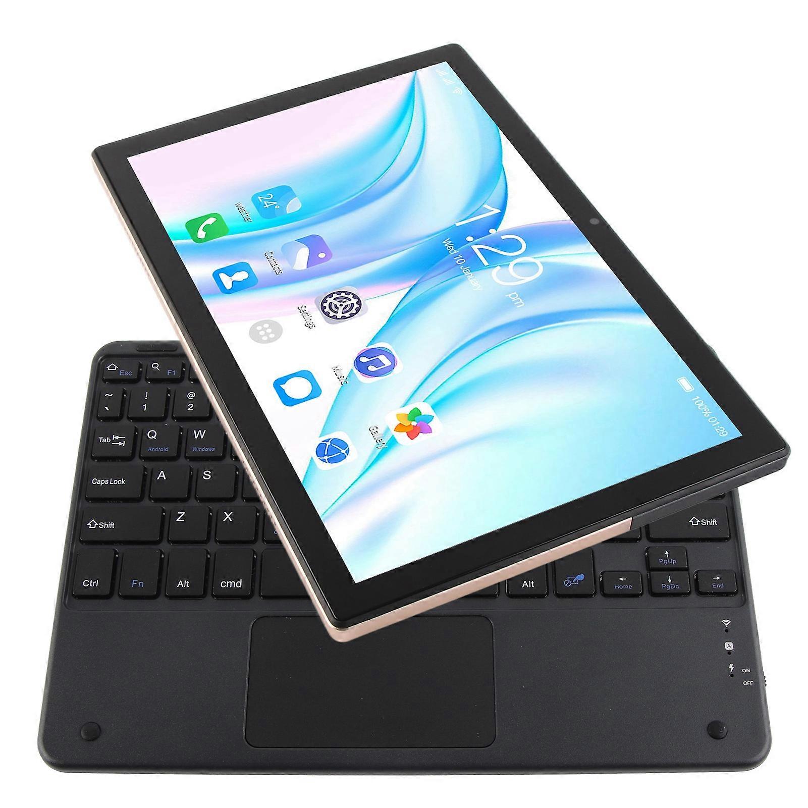 2 in 1 Tablet 10.1 Inch with Keyboard 8GB RAM 256GB ROM 5G WIFI 20MP Camera FHD Tablet for Android 12 100‑240V Gold EU Plug 