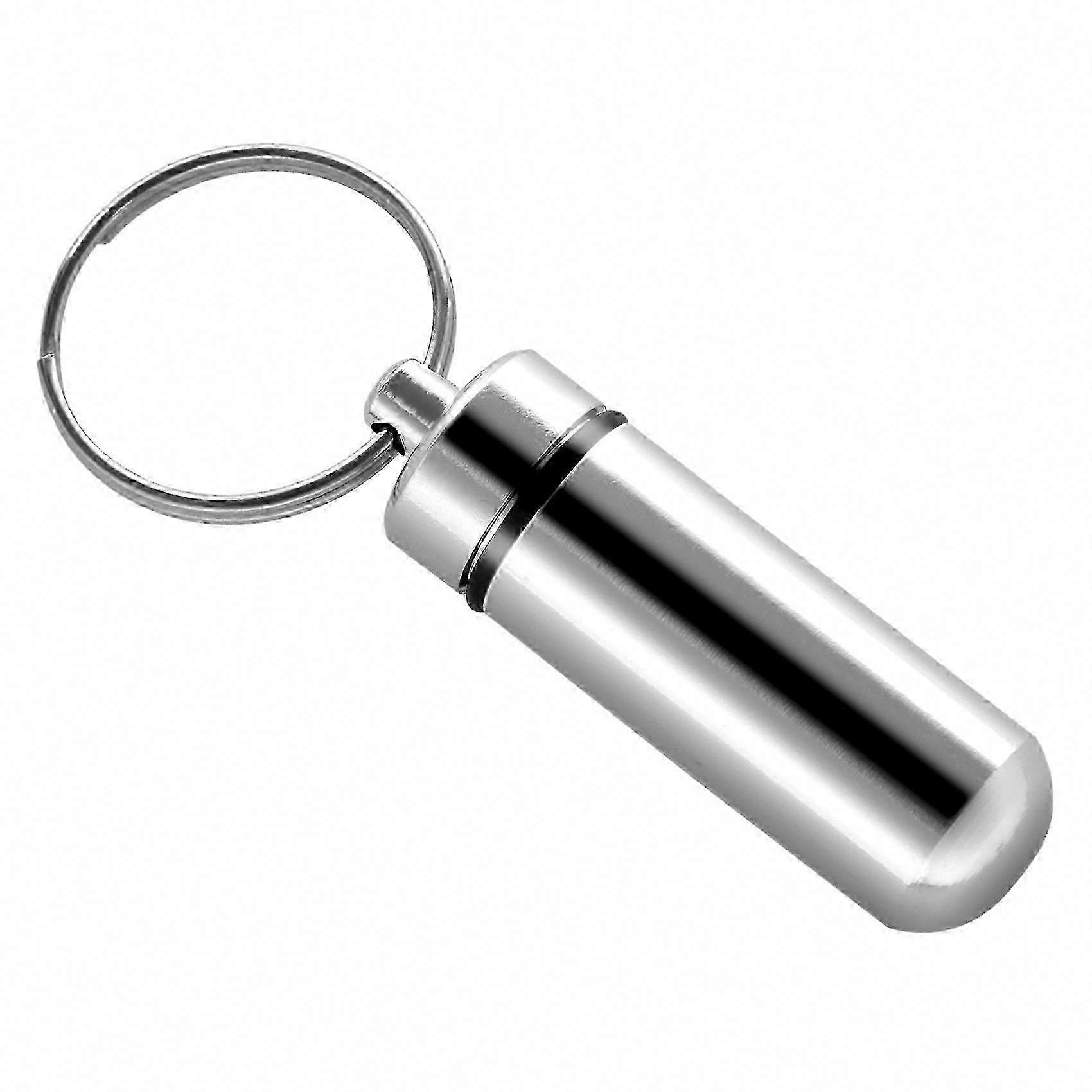 Silver Pill Case Keychain Capsule Bottle Holder Container