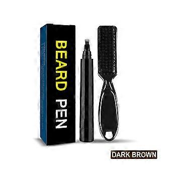 Dark brown beard filler pen (boxed) for men, including a brush. Also includes a waterproof beard brush and a sideburn styling tool.