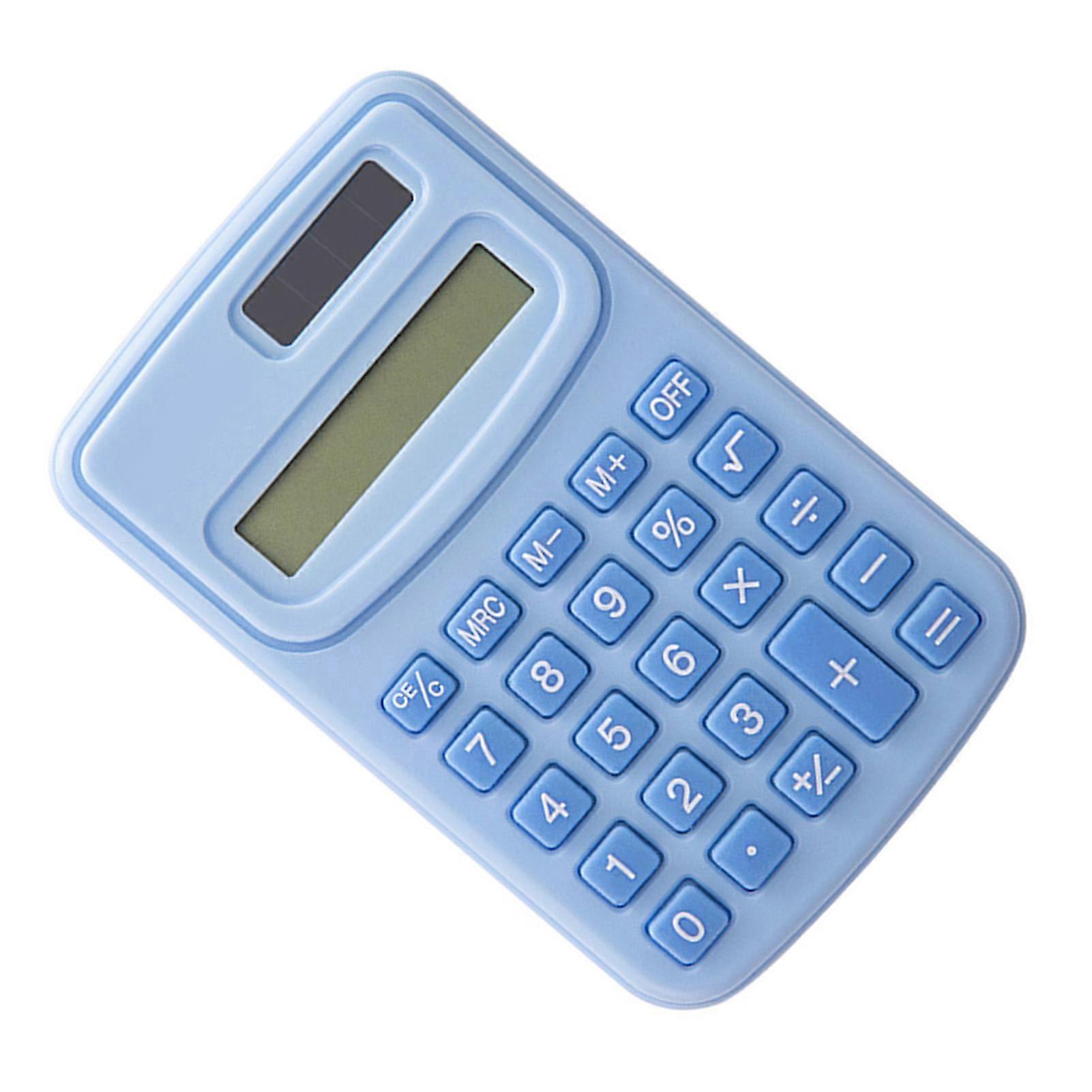 Mini Calculator Rebound Button Portable Pocket Battery Solar Power Calculator with 8 Digit LED Display for Students Office Sky Blue