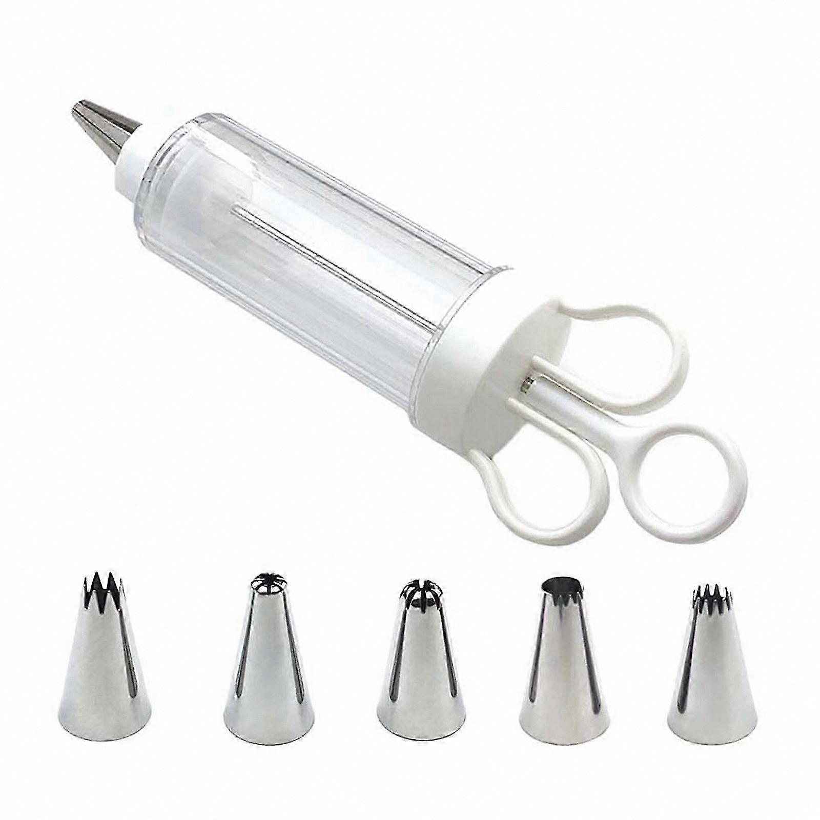 Cake Decorating Syringe with 5 Nozzles for Dessert Filling and Frosting Easy-to-Use Tool for Cupcakes and Pastries