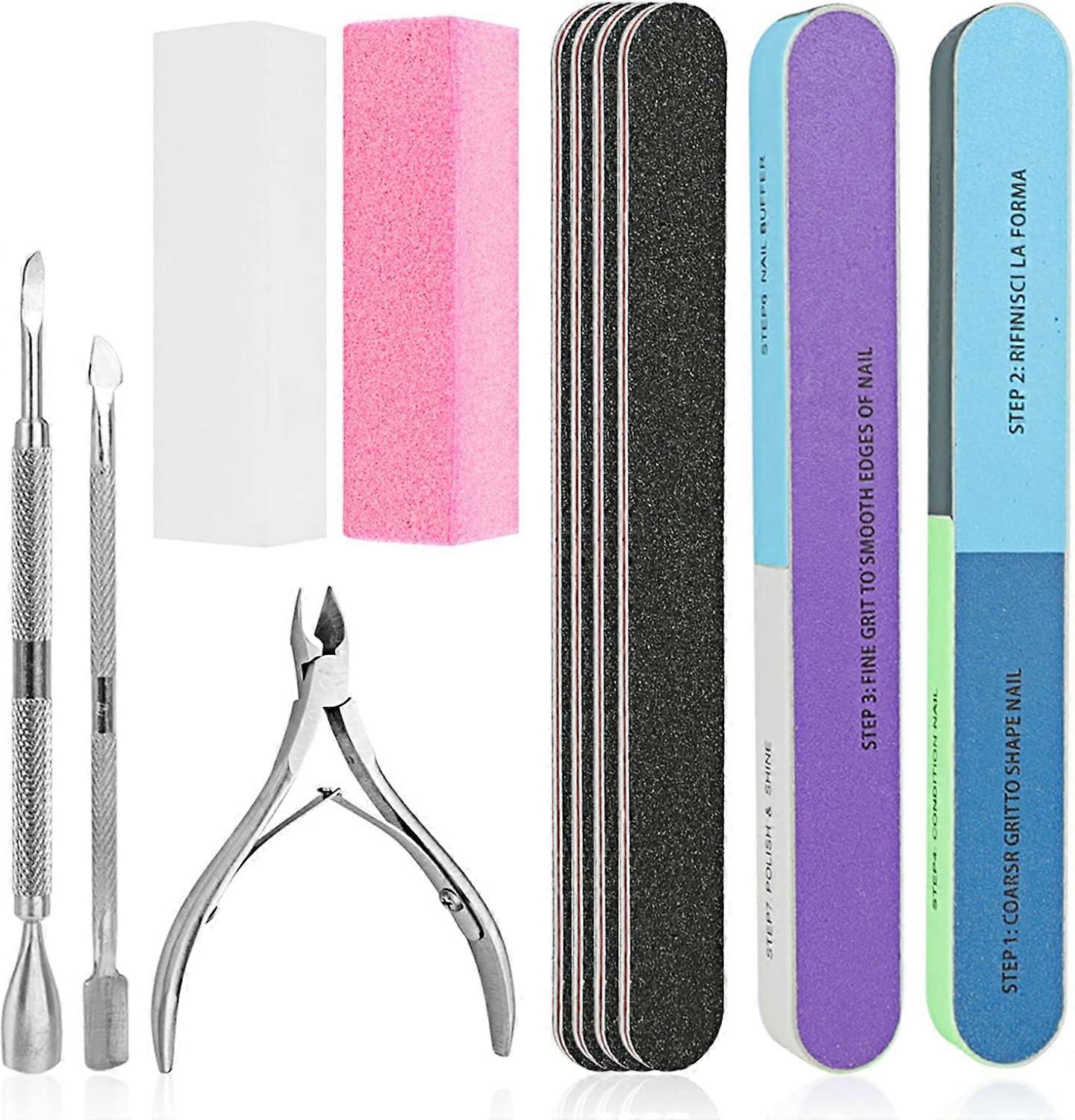 11 Pcs Nail File Block 7 Shapes Buffer Block Sponge Buffing, Comes with Cuticle Nipper and Pusher
