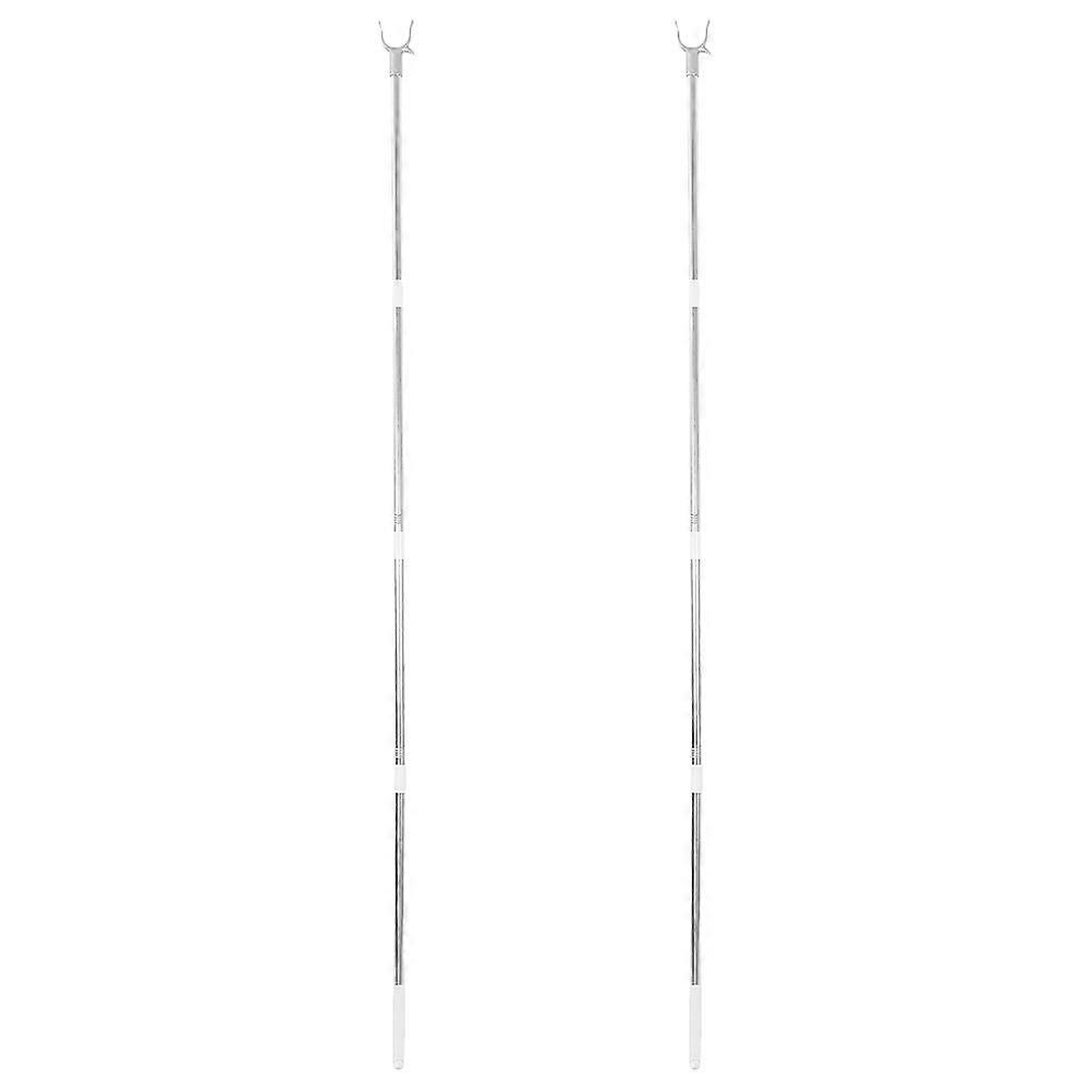 Adjustable Clothes Drying Rod Stainless Steel with Hook for Home 2Pcs