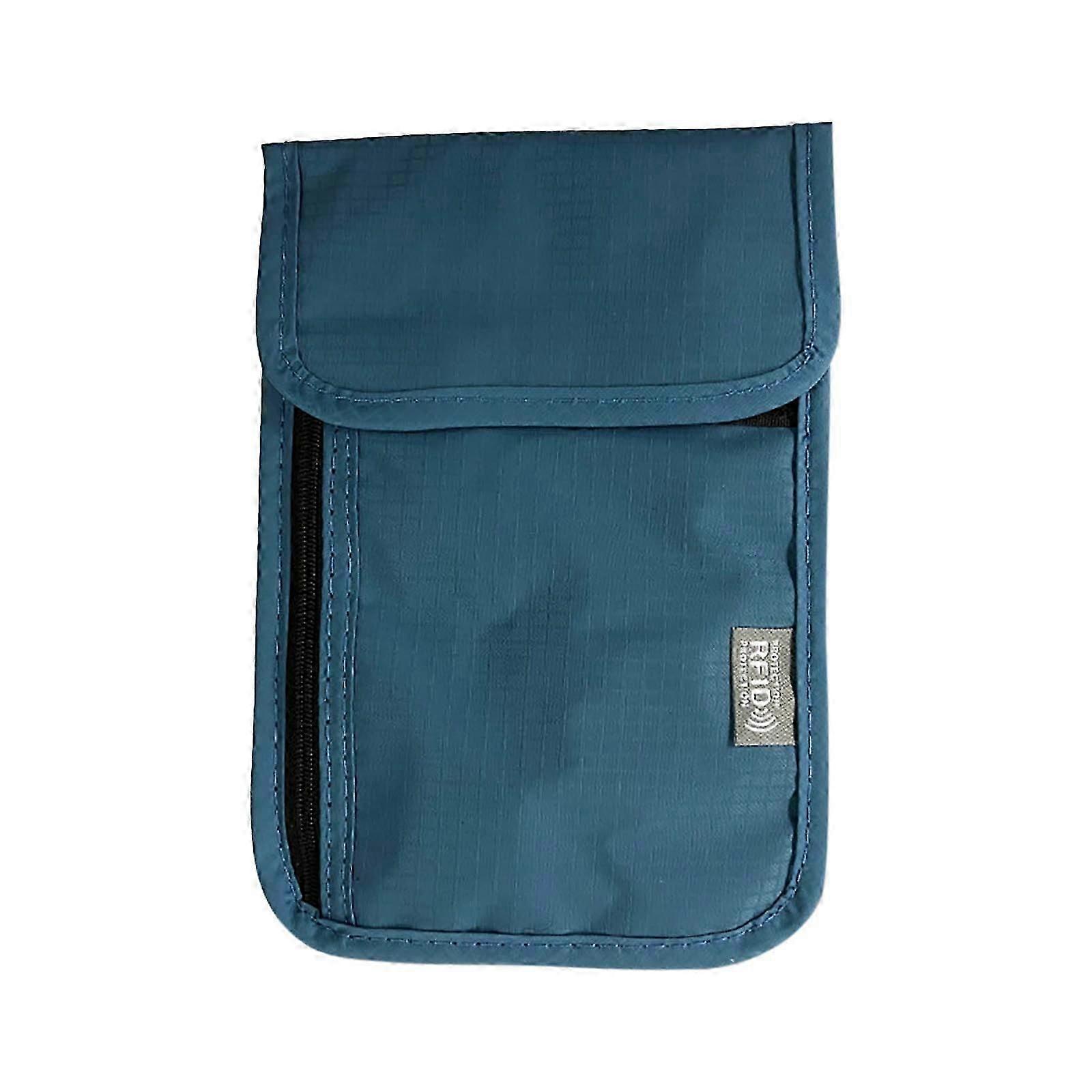 Harliver RFID Blocking Travel Neck Wallet, Passport Organizer, Compatible with Most IDs, Portable and Discreet (Blue)[D]