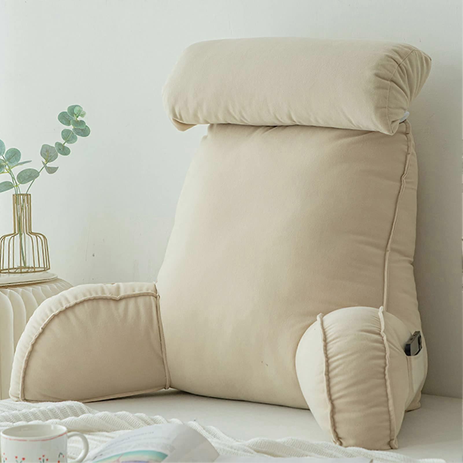Reading Pillow with Armrests and Headrest, Supportive Backrest Cushion with Zippered Pockets for Sofa, Bed and Office
