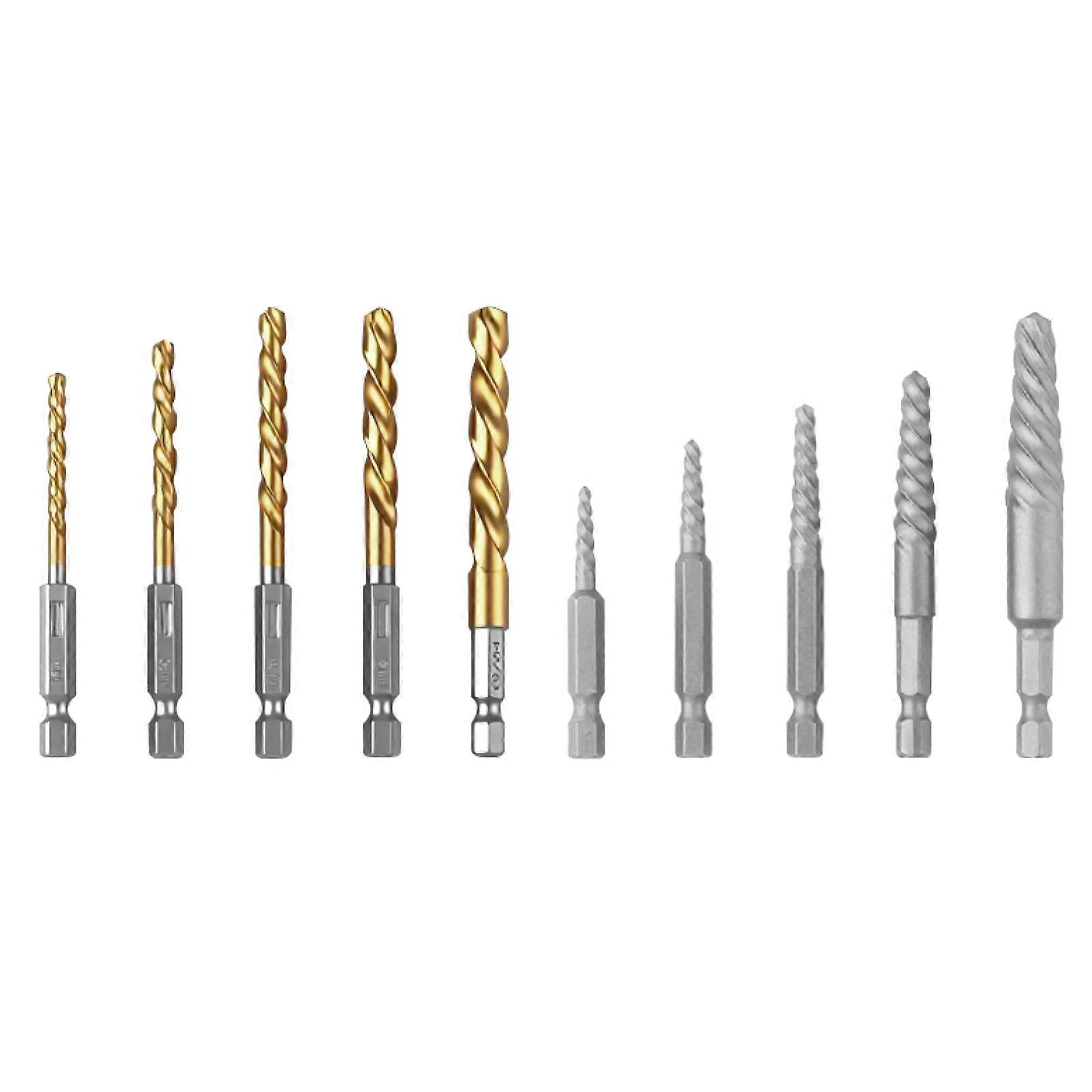 11Pcs Screw Extractor Kit High Speed Steel Damaged Screw Removal Set Hexagonal Shank Drill Bit For Broken Bolt Extraction Tool Multicolor