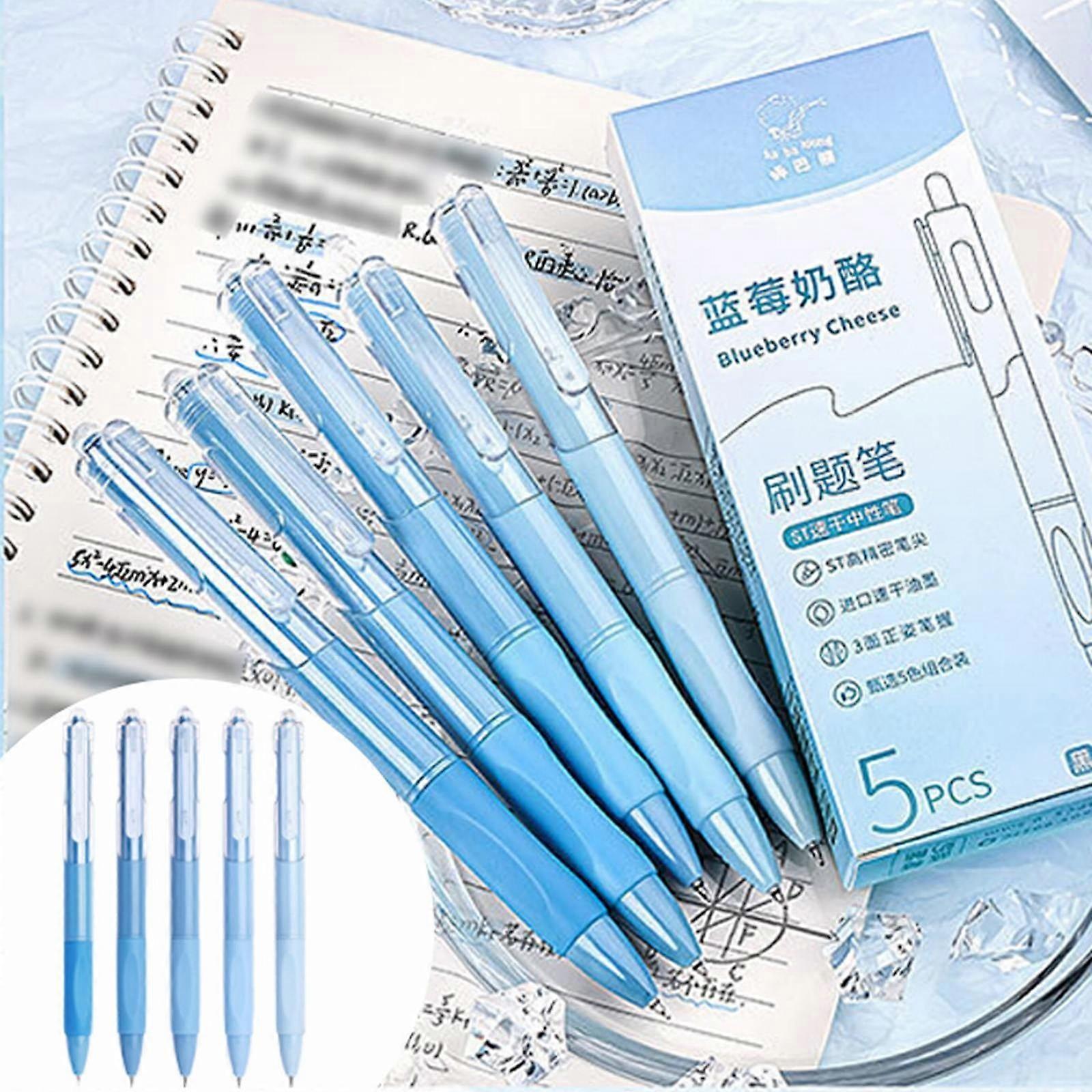 WinysinGel Pens Blue Ink Medium Point 5 Count Bundle With Plastic Boxed， (0.5mlx5)