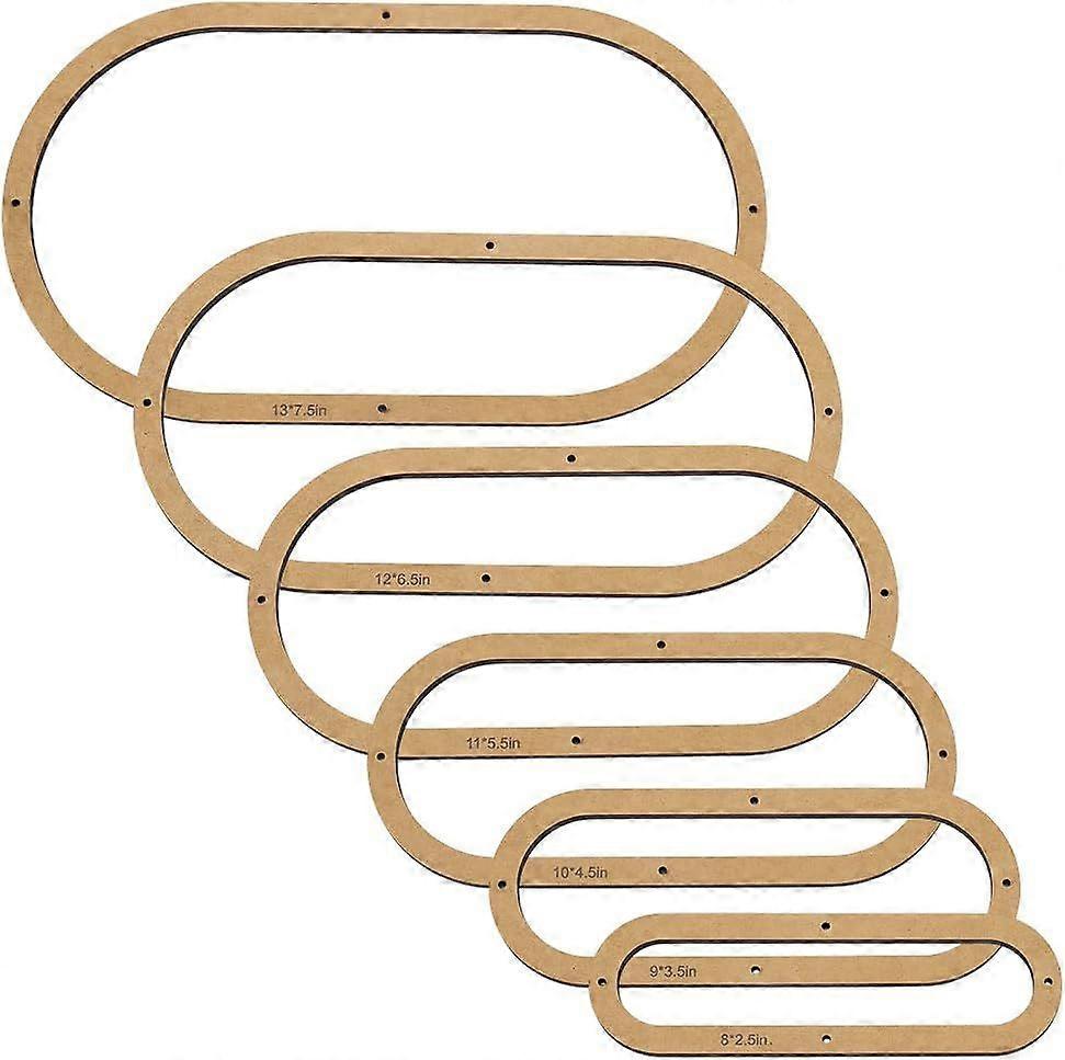 6PCS Stained Glass Oval Layout Frame 6 Sizes Glass Maker Templates MDF Burlywood Color Sheet Boards for Stained Glasses Oval Shape Making Tool for DIY