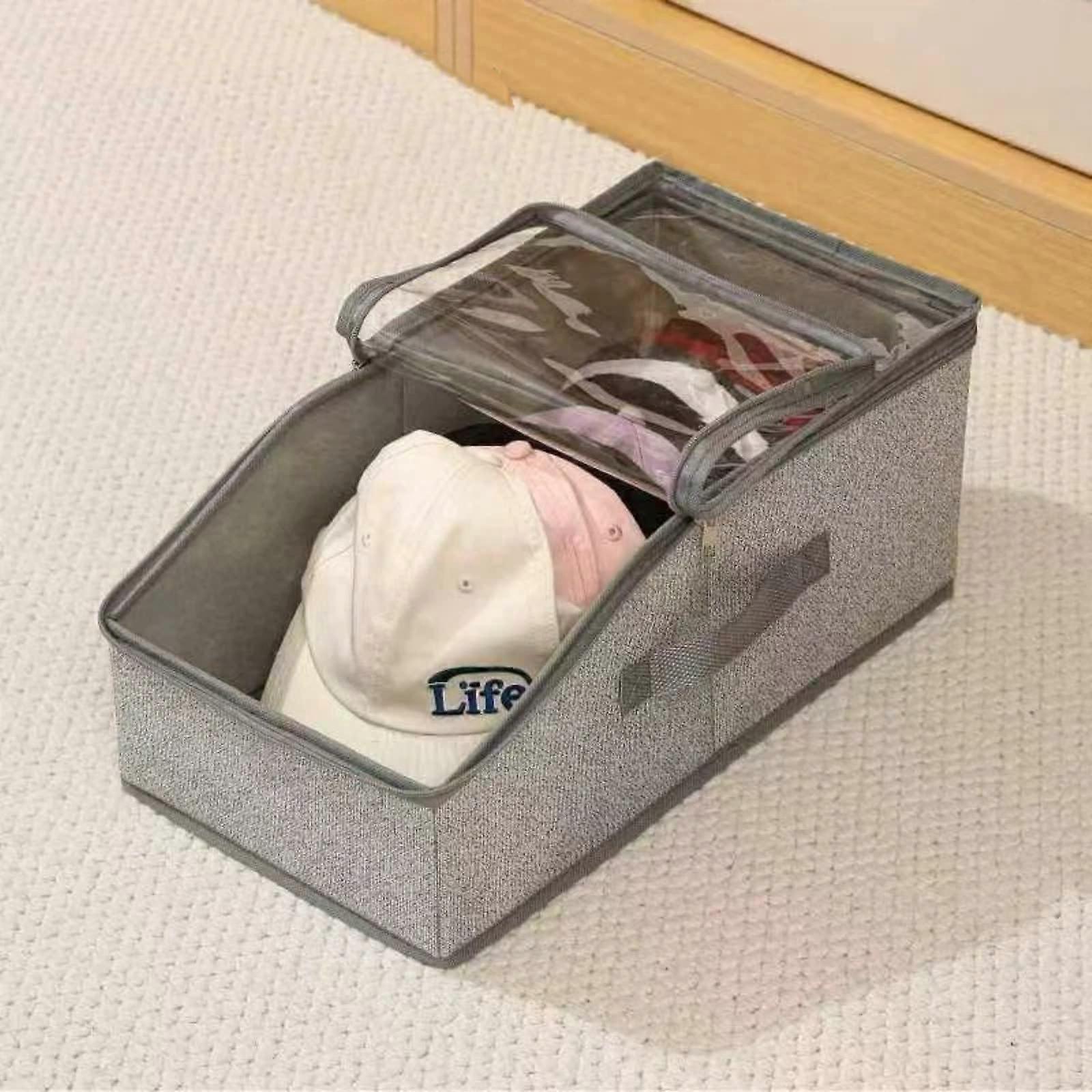 Hat Storage Box with DustProof Zipper Cover Transparent Organizer for Caps and Visors