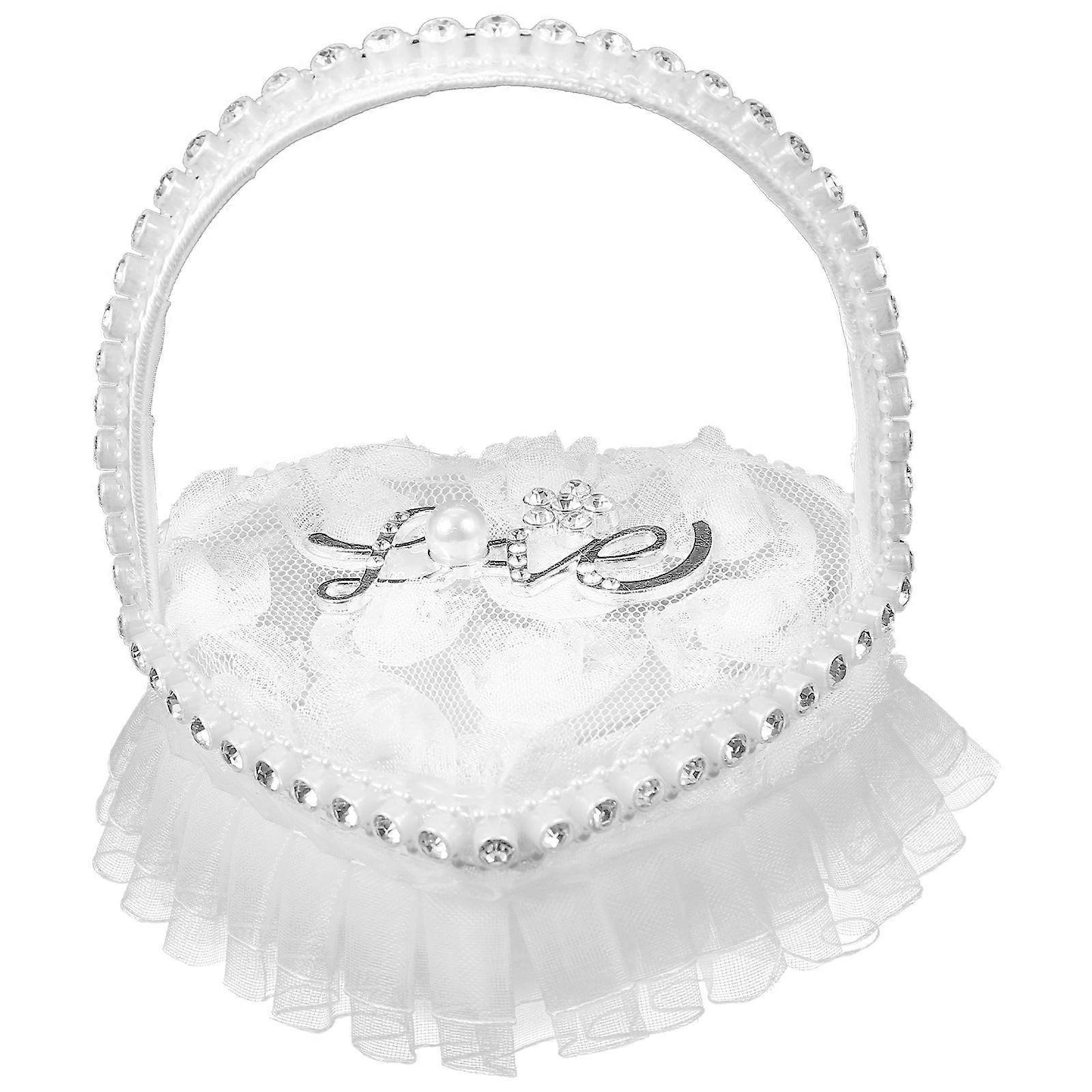 Ceremony Ring Pillow White Lace Wedding Ring Pillow with Handle