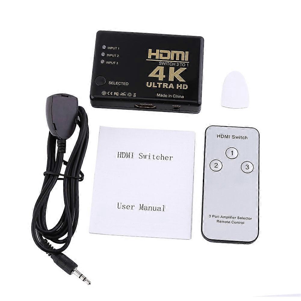 Eatbuy HDMI Switch 4K, 3 Port HDMI Switch Amplifier Selector Splitter Hub with Remote Control