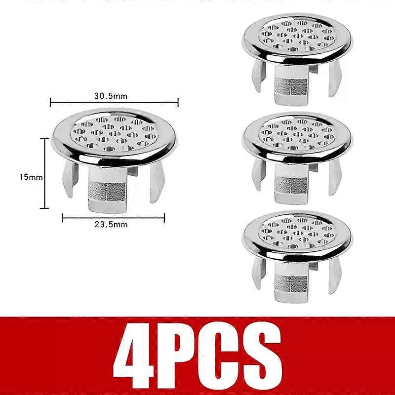 4PCS Plastic Bathroom Kitchen Basin Sink Overflow Cover Ring Insert Replacement Chrome Hole Round Drain Cap Drain Plug Sink