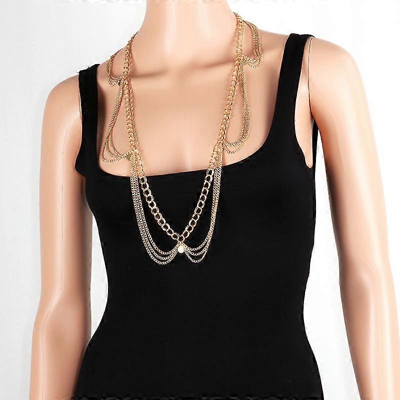 Fashoin Multi-layer Gold Chain Dainty Body Necklace Classic Women Charm Body Chain Festival Outfit