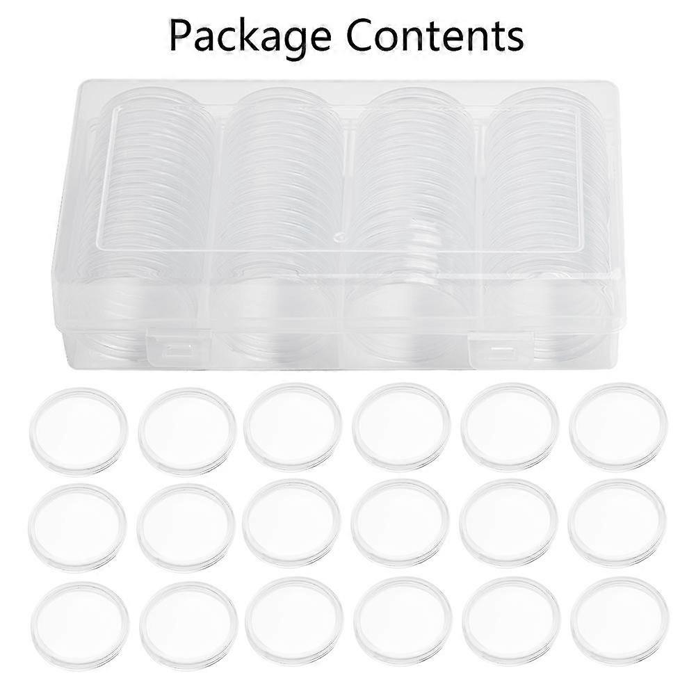 60 Pcs 40mm Clear Round Plastic Coin Capsule Container Empty Storage Box Holder