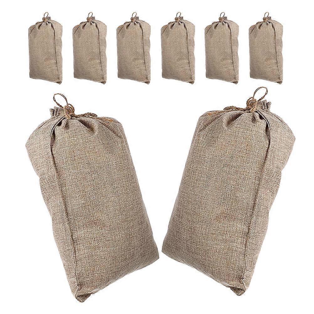 Vegetable Storage Burlap Drawstring Bags 8Pcs Reusable Khaki Burlap Bags