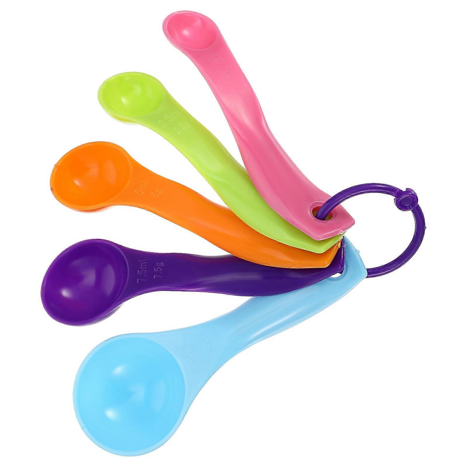 Measuring Spoons Set of 5 Colorful Plastic Cooking Baking Tools for Dry and Liquid Ingredients