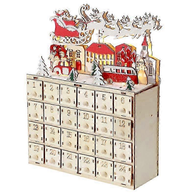 Christmas Countdown Calendar with LED Lights and Drawers
