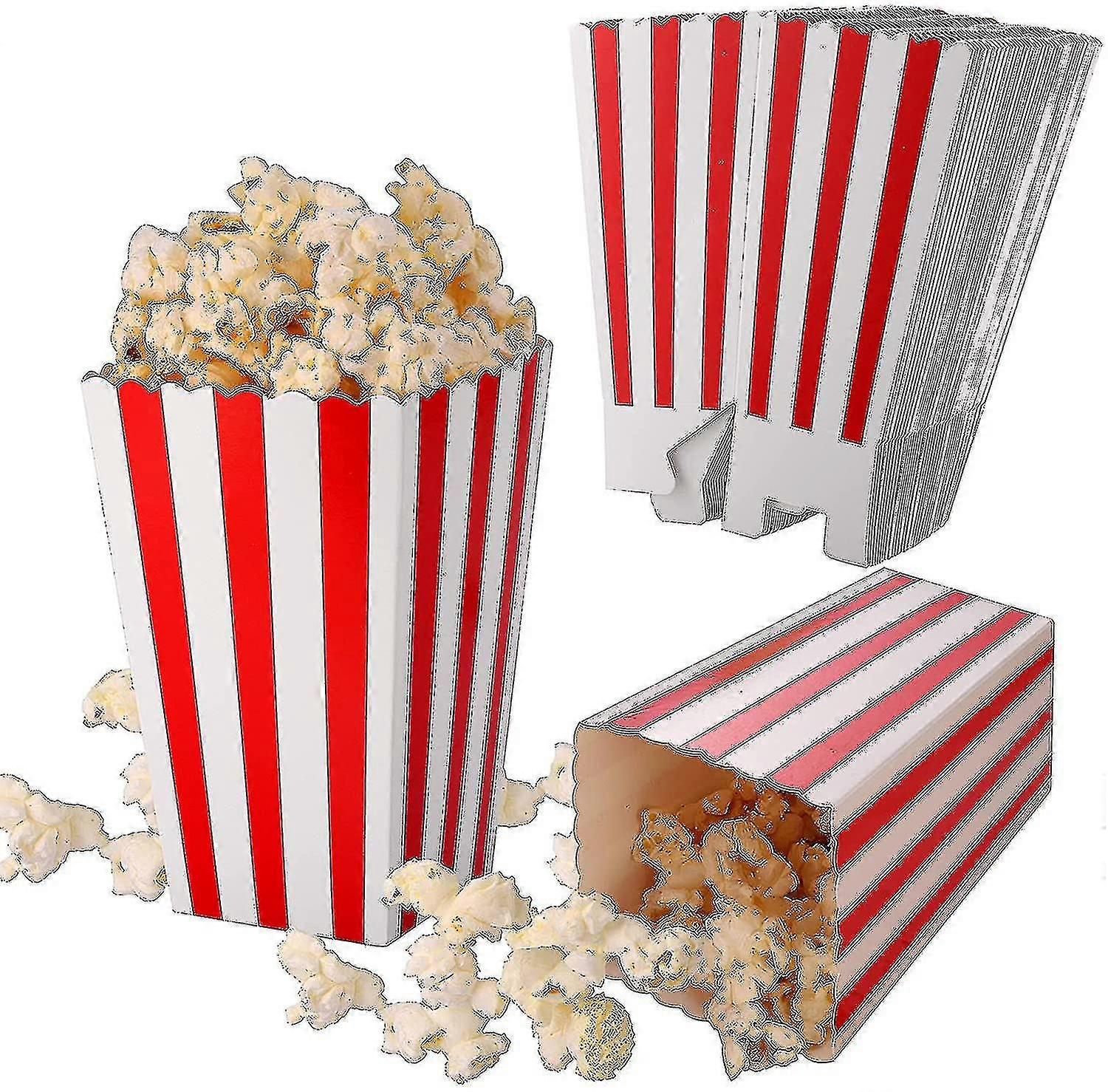 50 Pcs Popcorn Boxes Red And White Striped, Small Paper Candy Containers, Retro
