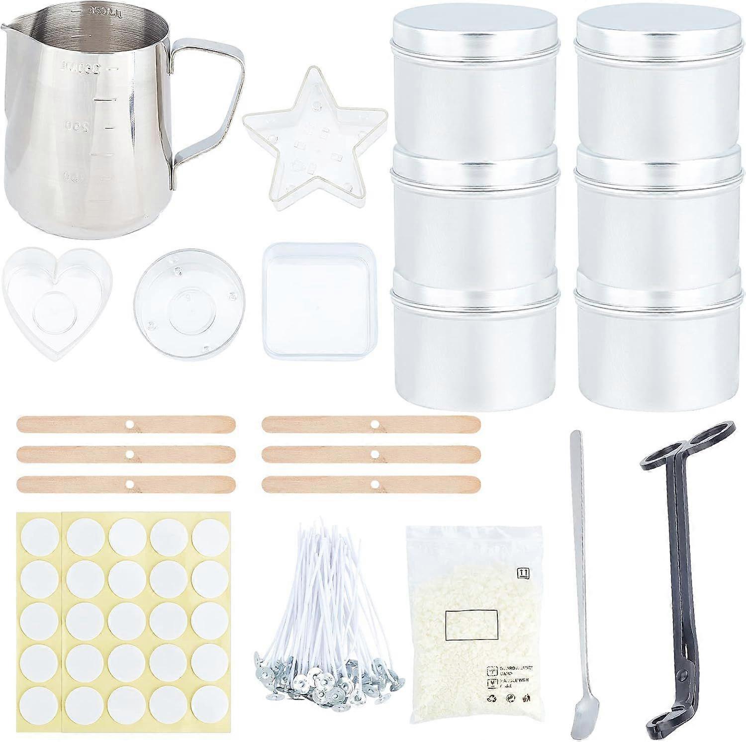 Candle Making Kit Candle Soy Wax Kit Candle Accessory Set Pourong Pot Star Heart Square Round Holder Cup Stickers Tin Scissor Spoons for DIY Wax Candl