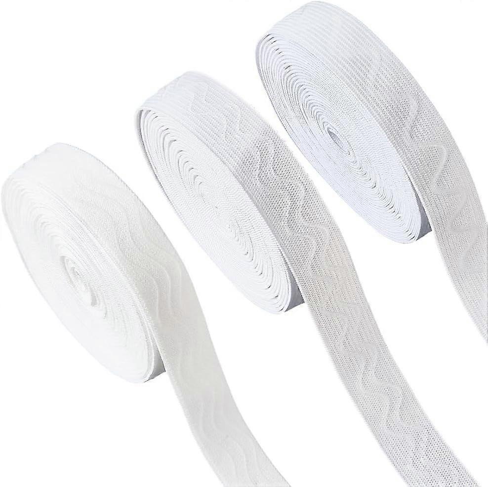 3 Styles 15Yds*20mm Non-Slip Elastic Ribbon Wave Silicone Elastic Gripper Band Stretch Rubbers Stretch Belt Webbing Roll Spool for DIY Garment Sewing 