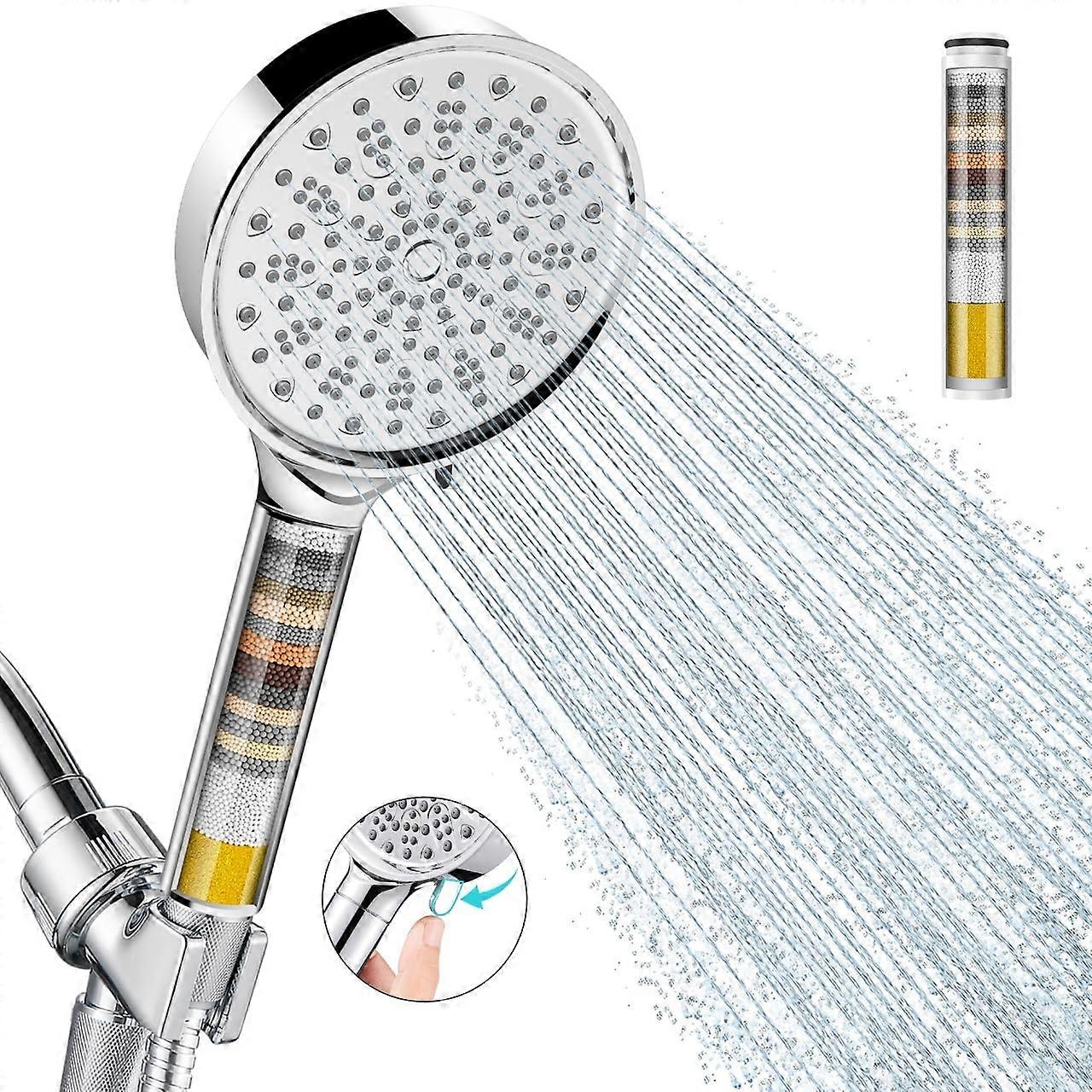 Filtered Shower Head with  Pressure Boost, 15Stage Water Filter, 6 Spray Modes, Chrome Round